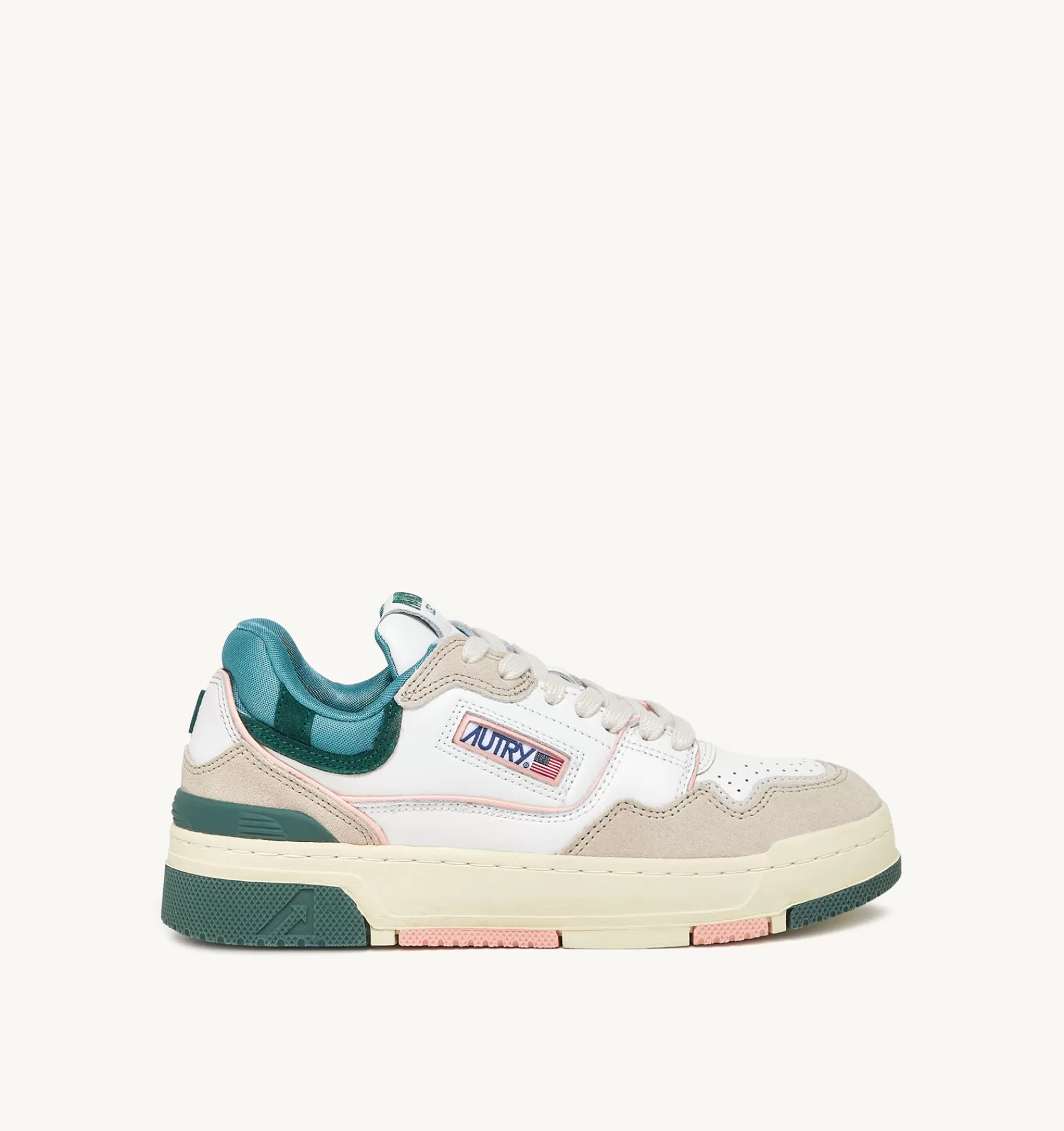 Frauen AUTRY Sneakers Clc Aus Leder In Weiss Und Grun Und Wildleder In Beige