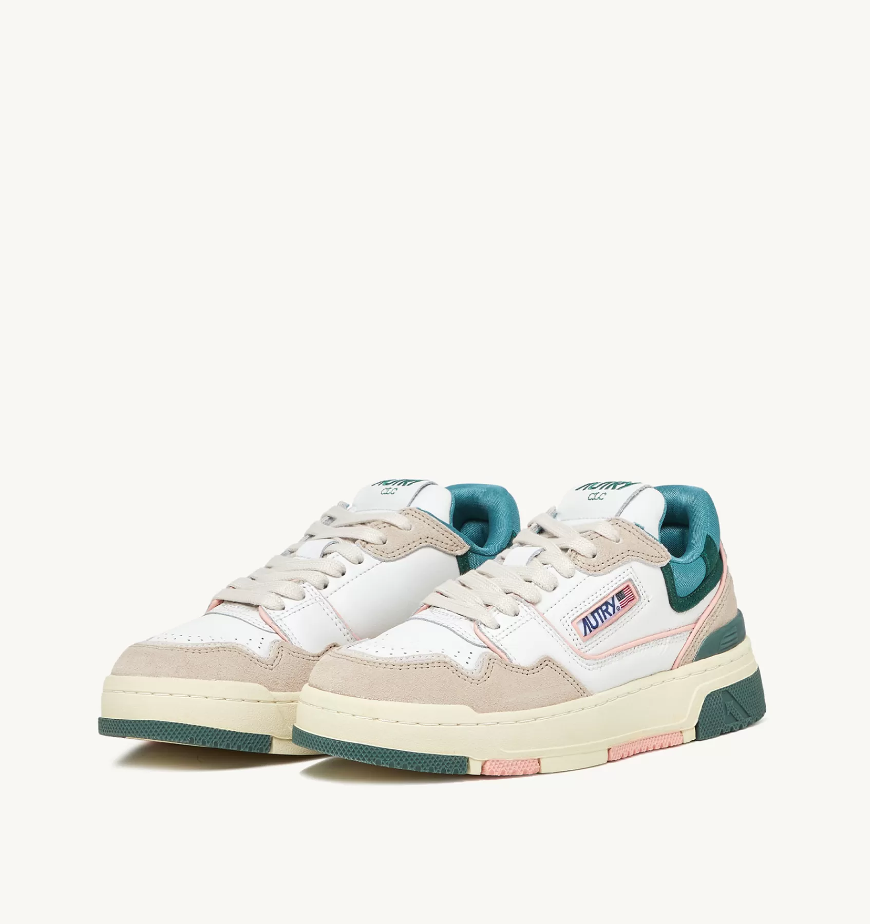 Frauen AUTRY Sneakers Clc Aus Leder In Weiss Und Grun Und Wildleder In Beige