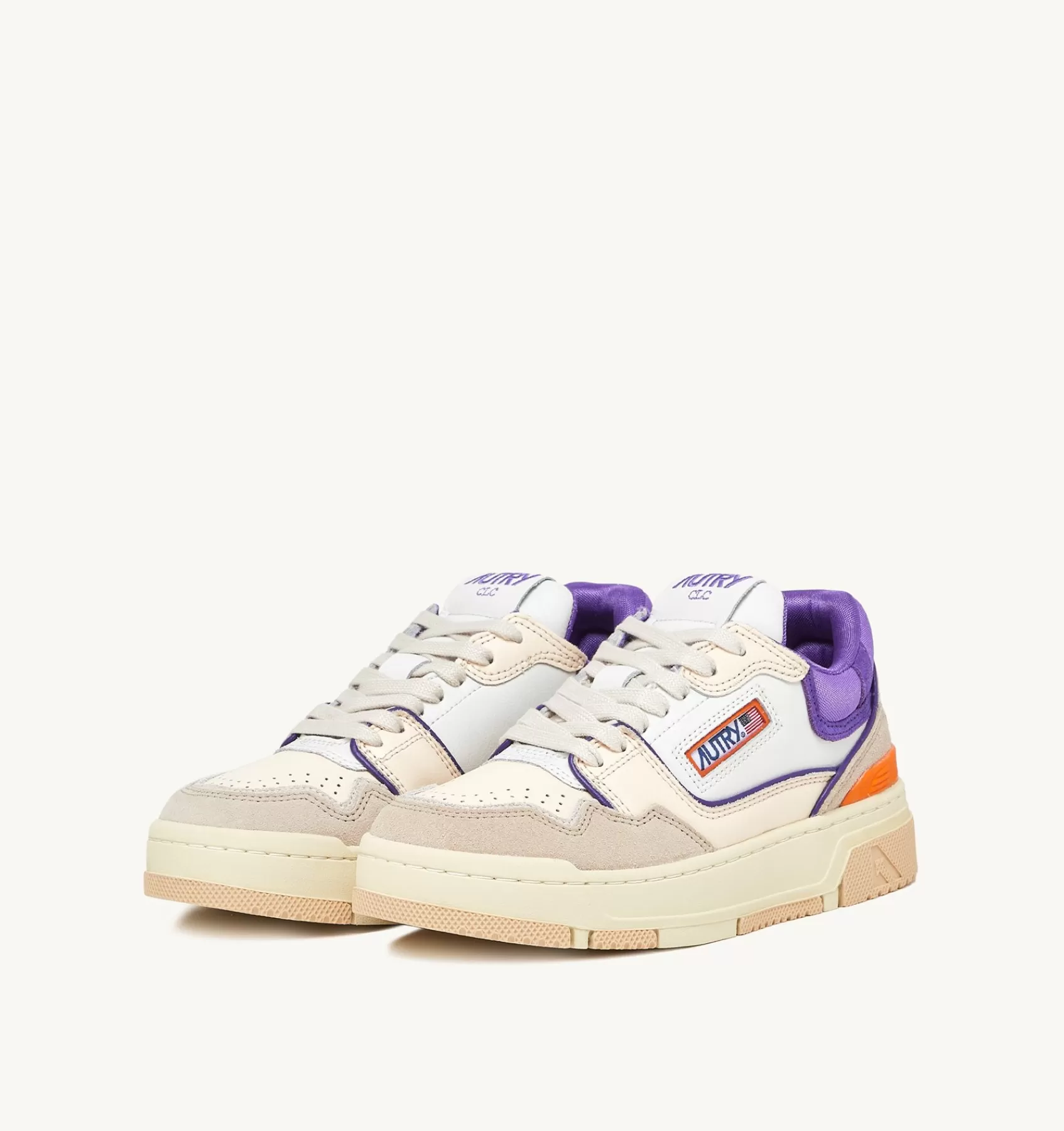 Frauen AUTRY Sneakers Clc Aus Leder In Weiss Und Lila Und Wildleder In Beige
