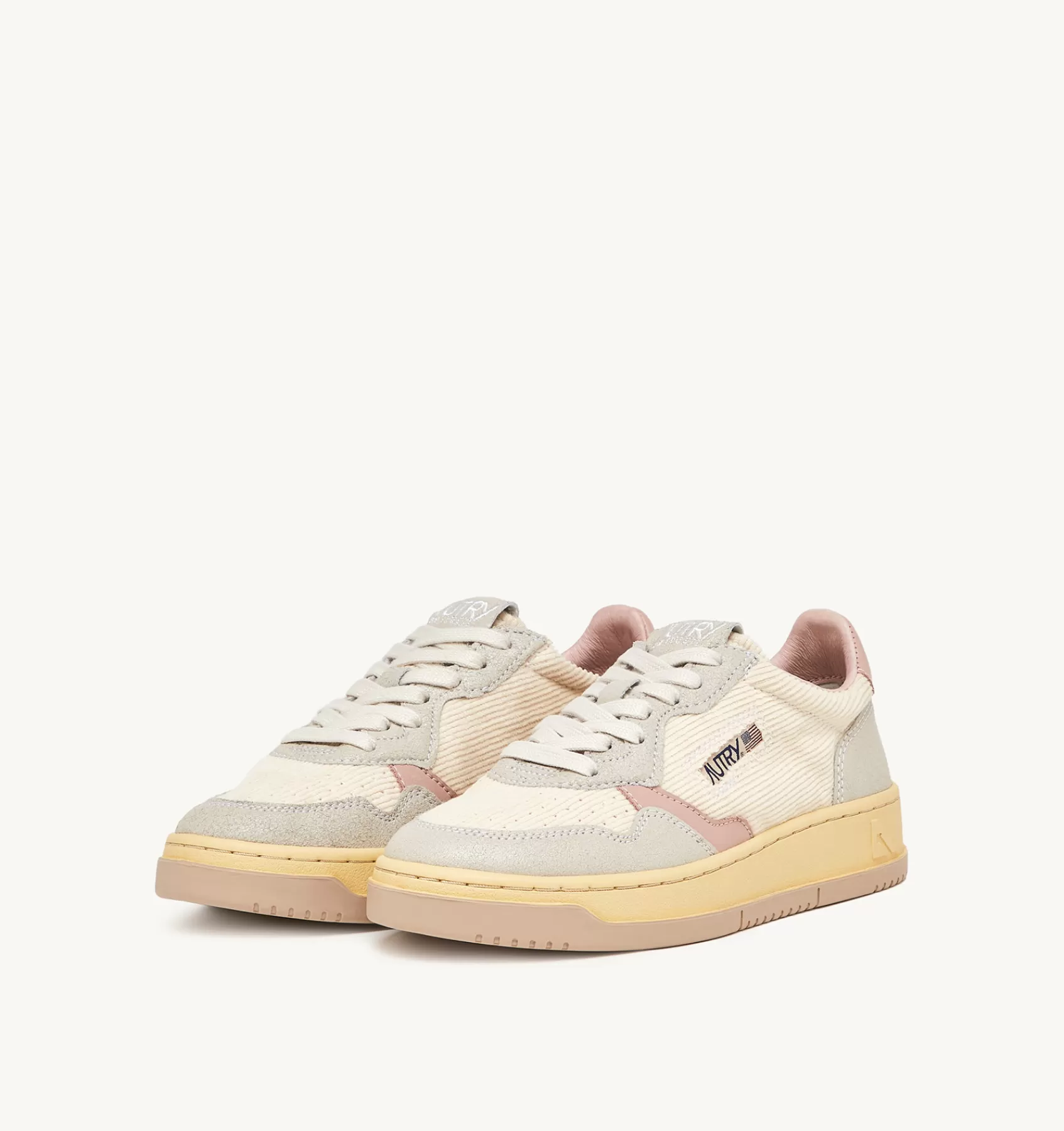 Frauen AUTRY Sneakers Medalist Low Aus Kord In Elfenbeinfarbe Und Leder In Grau Und Rosa