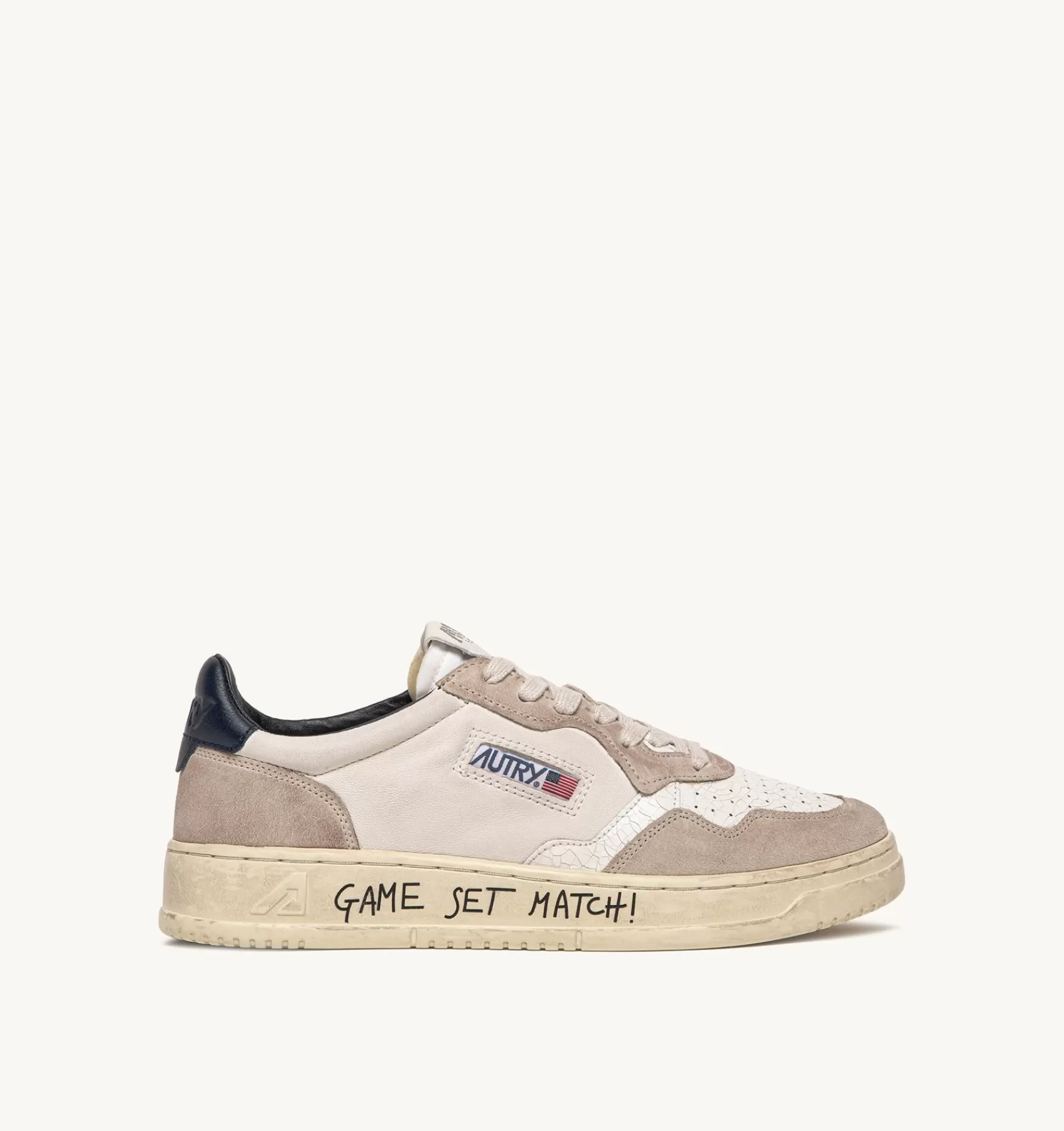 Männer AUTRY Sneakers Medalist Low Aus Leder In Weiss Und Blau Und Wildleder In Beige