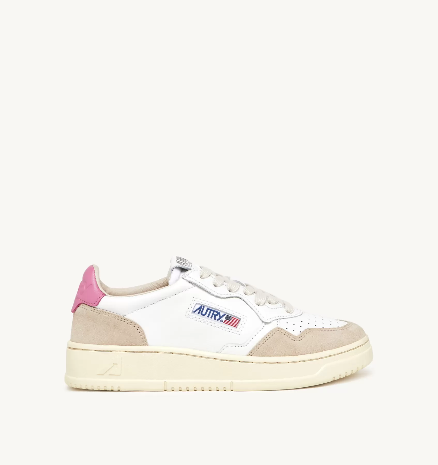 Frauen AUTRY Sneakers Medalist Low Aus Leder In Weiss Und Rosa Und Wildleder In Beige