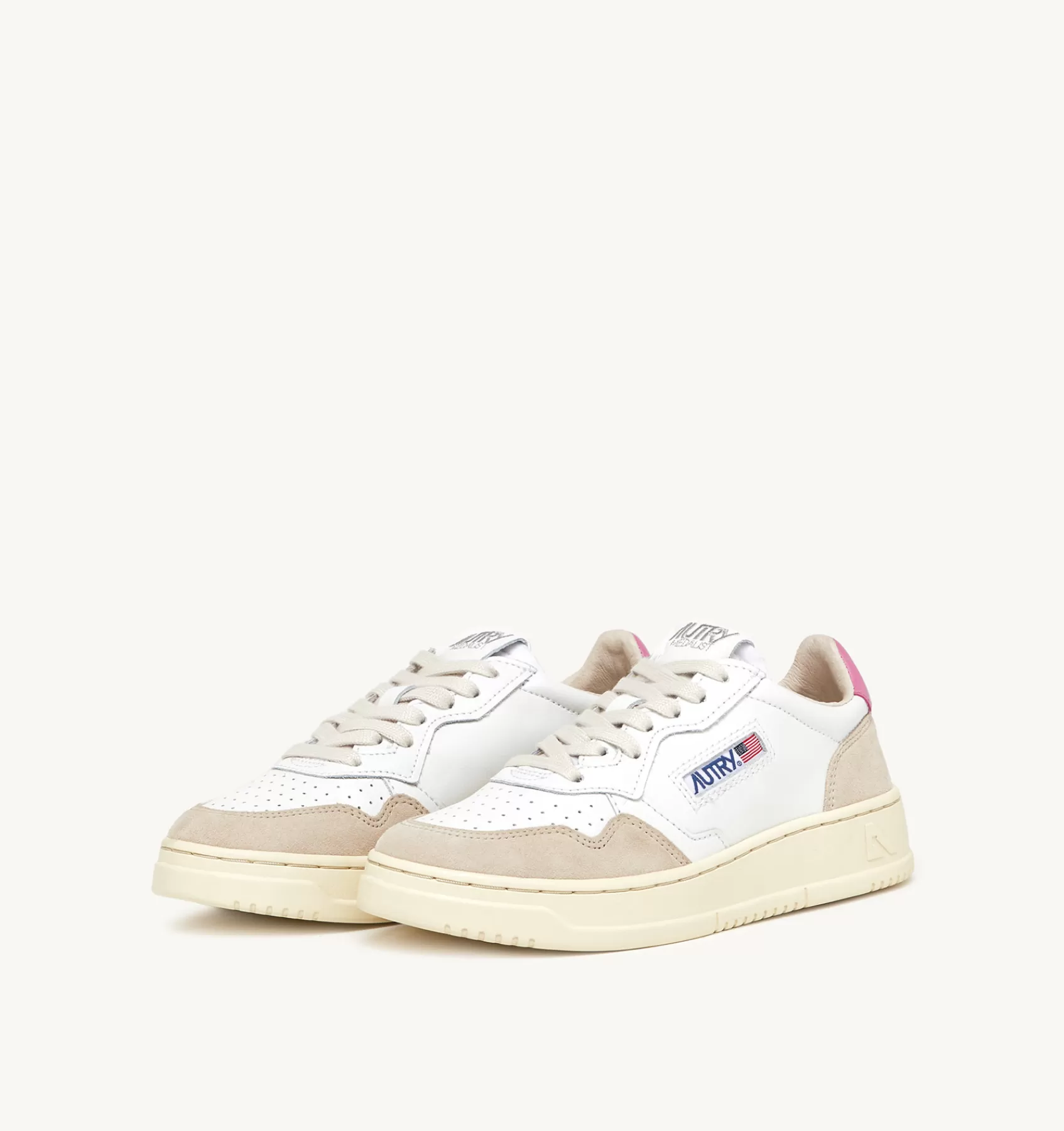 Frauen AUTRY Sneakers Medalist Low Aus Leder In Weiss Und Rosa Und Wildleder In Beige