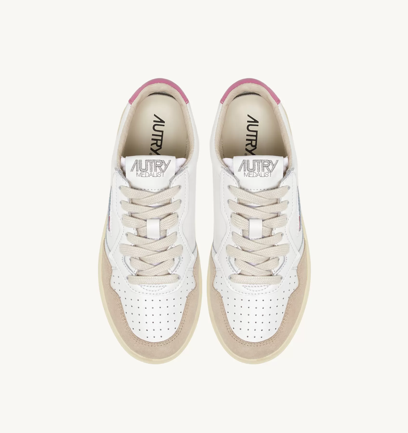 Frauen AUTRY Sneakers Medalist Low Aus Leder In Weiss Und Rosa Und Wildleder In Beige