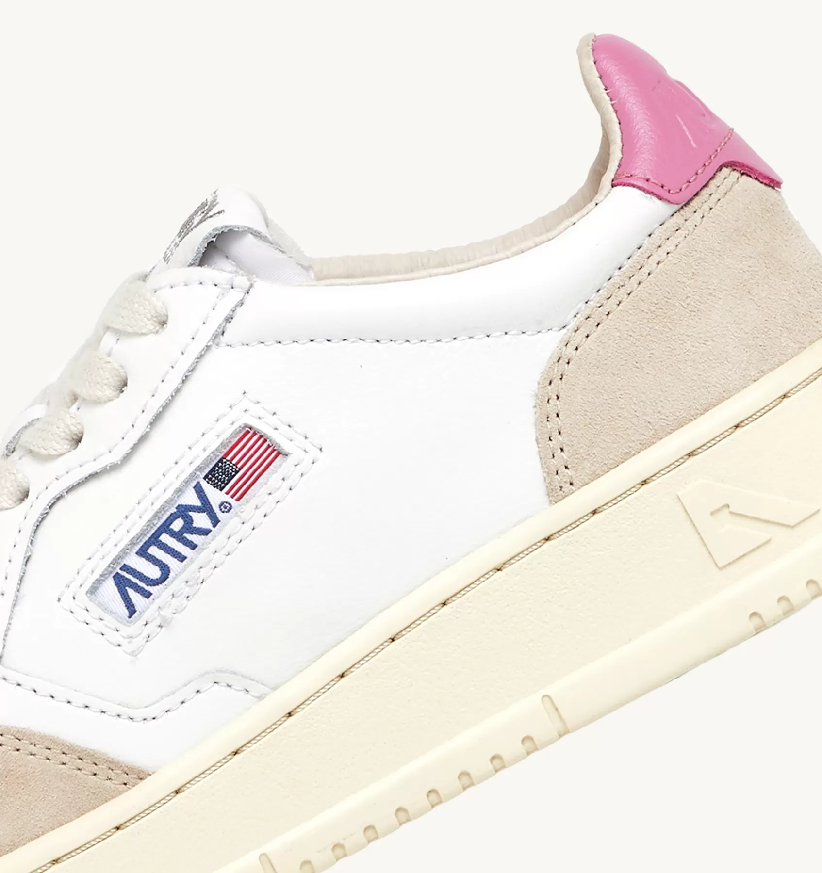 Frauen AUTRY Sneakers Medalist Low Aus Leder In Weiss Und Rosa Und Wildleder In Beige