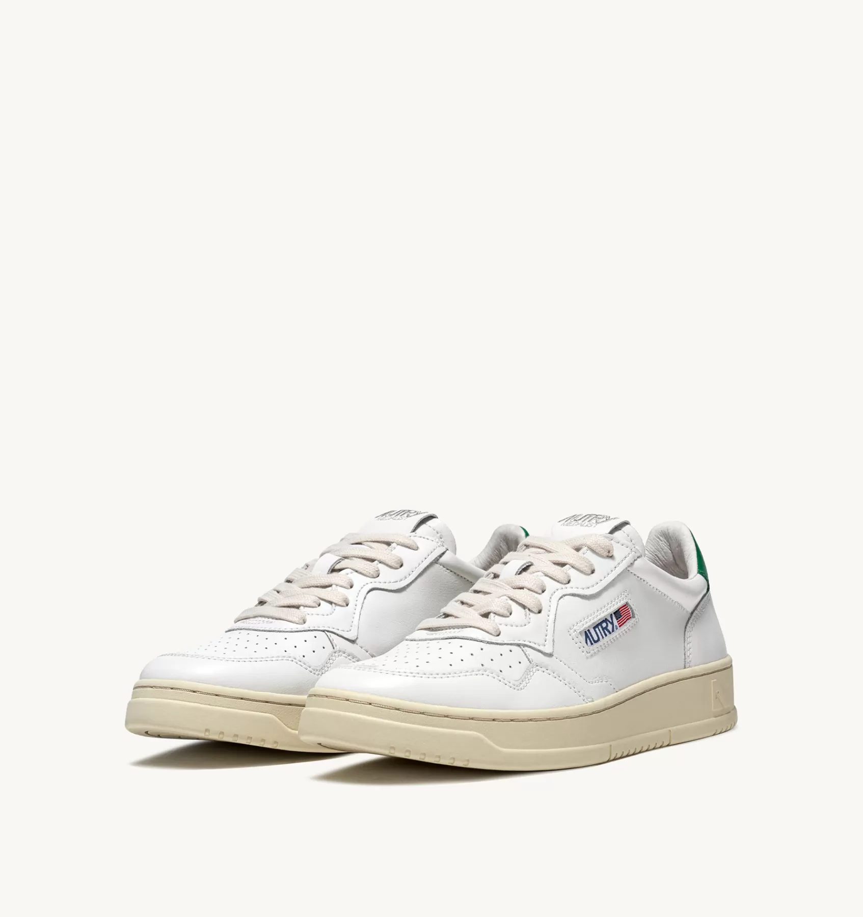 Männer AUTRY Sneakers Medalist Low Aus Weissem Leder Mit Grun