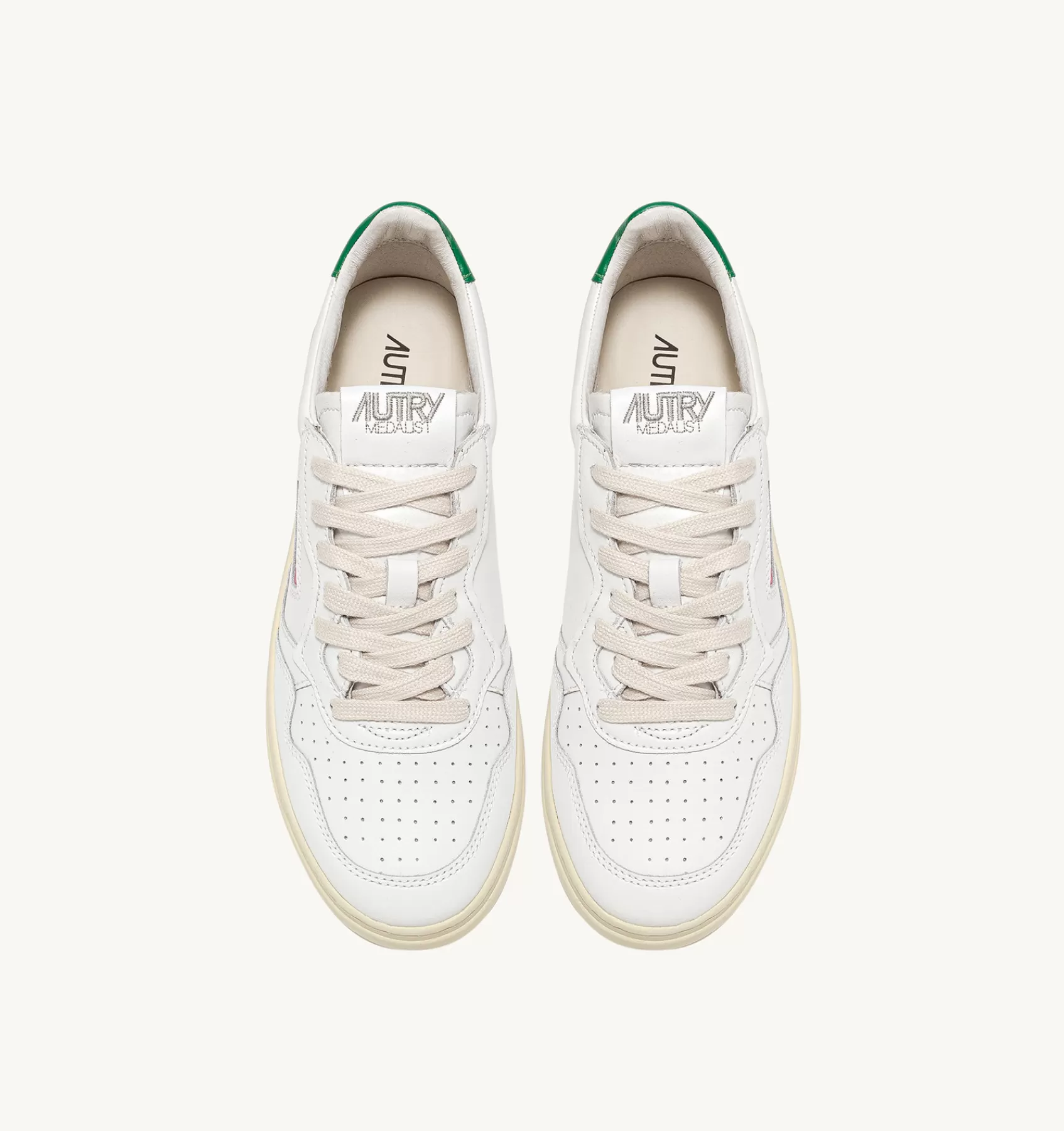 Männer AUTRY Sneakers Medalist Low Aus Weissem Leder Mit Grun