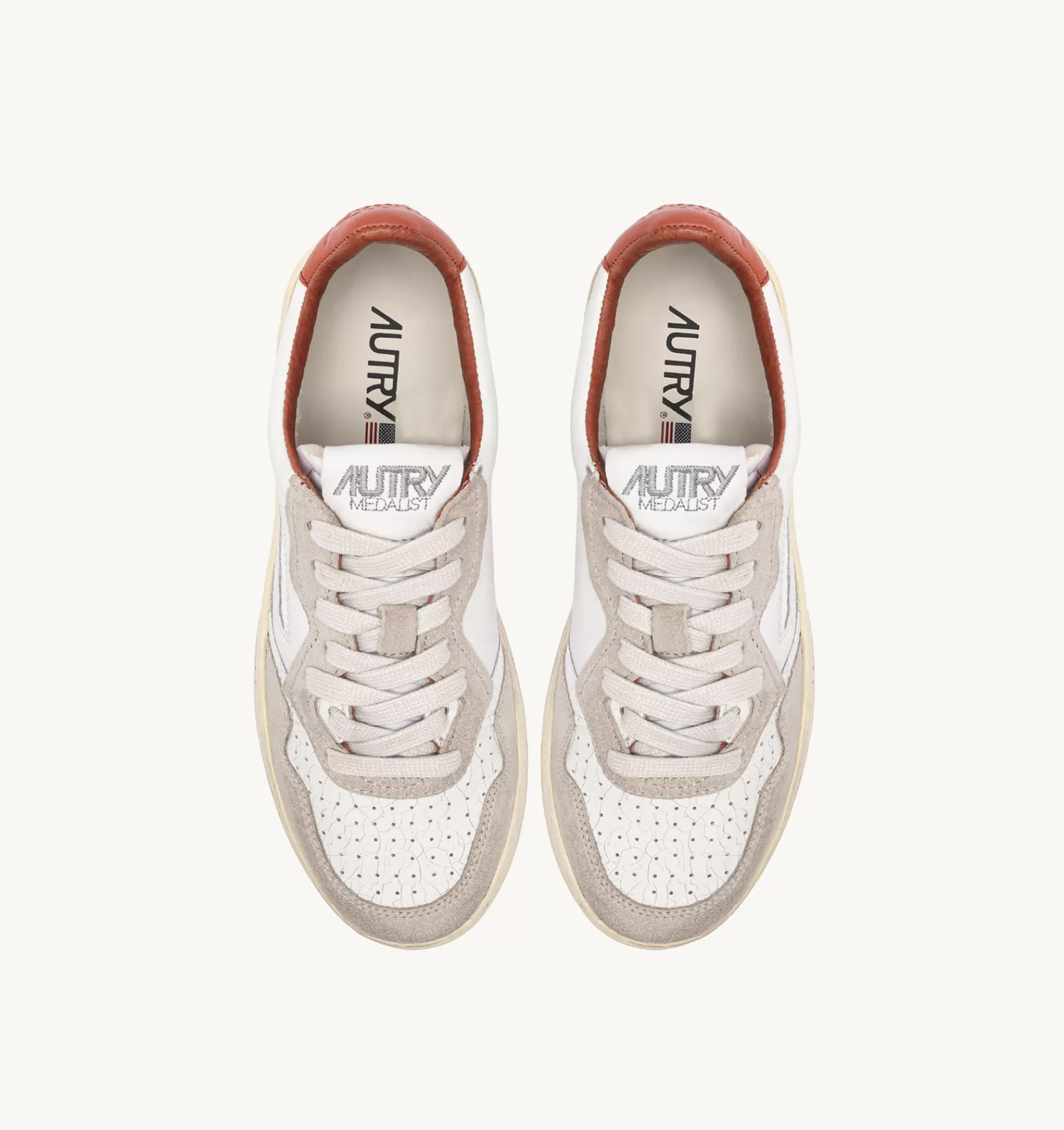 Männer AUTRY Sneakers Medalist Low Aus Weissem Leder Und Beigem Wildleder