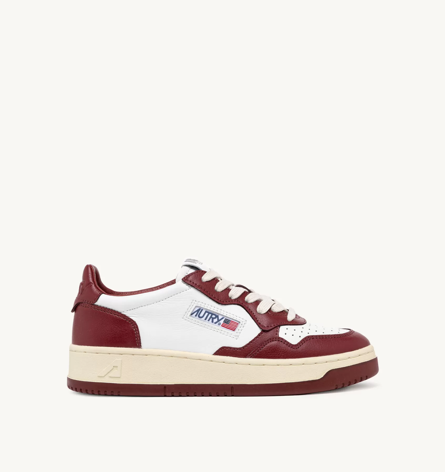 Männer AUTRY Sneakers Medalist Low Aus Zweifarbigem Leder Weiss Und Bordeaux