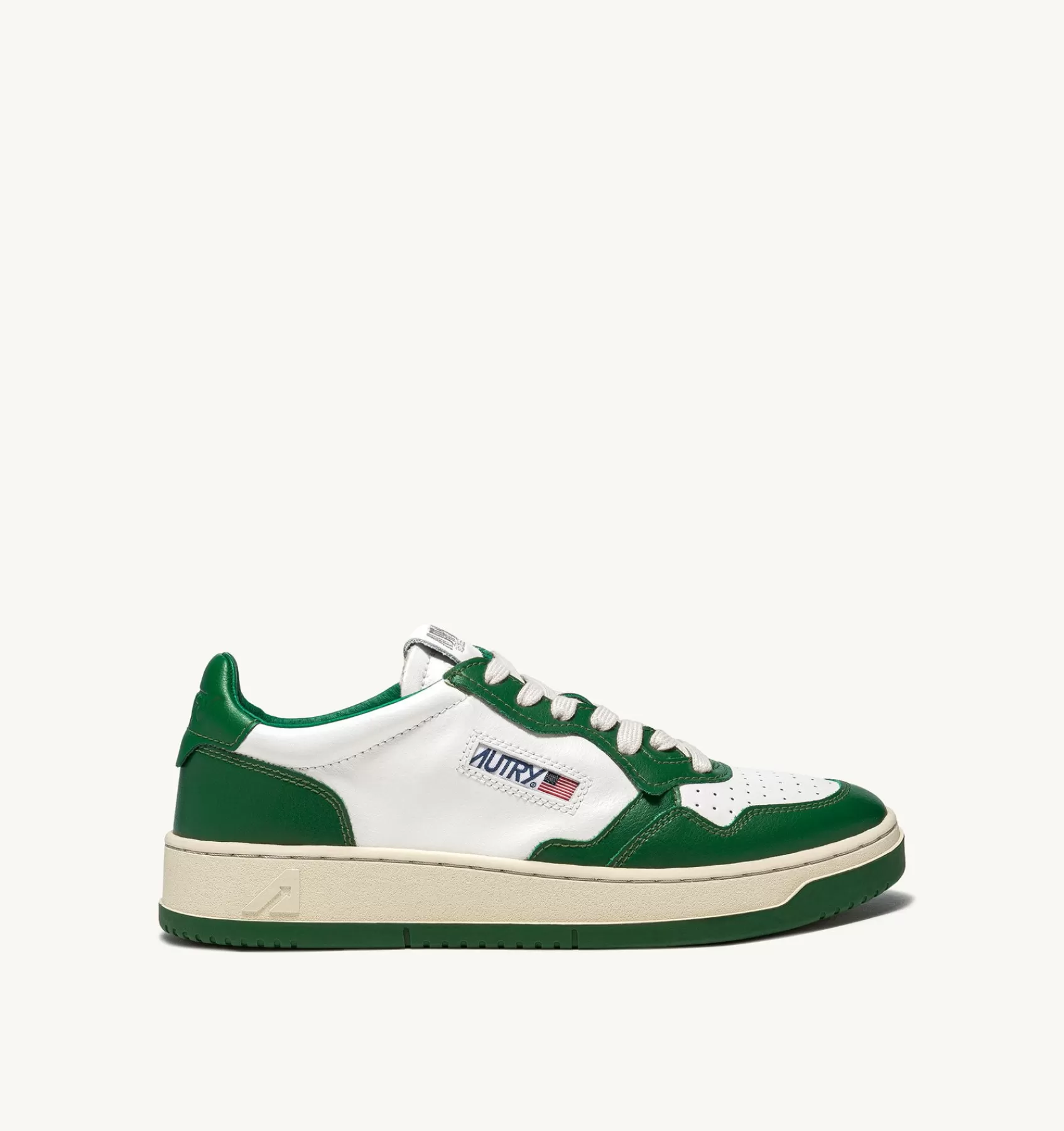 Männer AUTRY Sneakers Medalist Low Aus Zweifarbigem Leder Weiss Und Grun