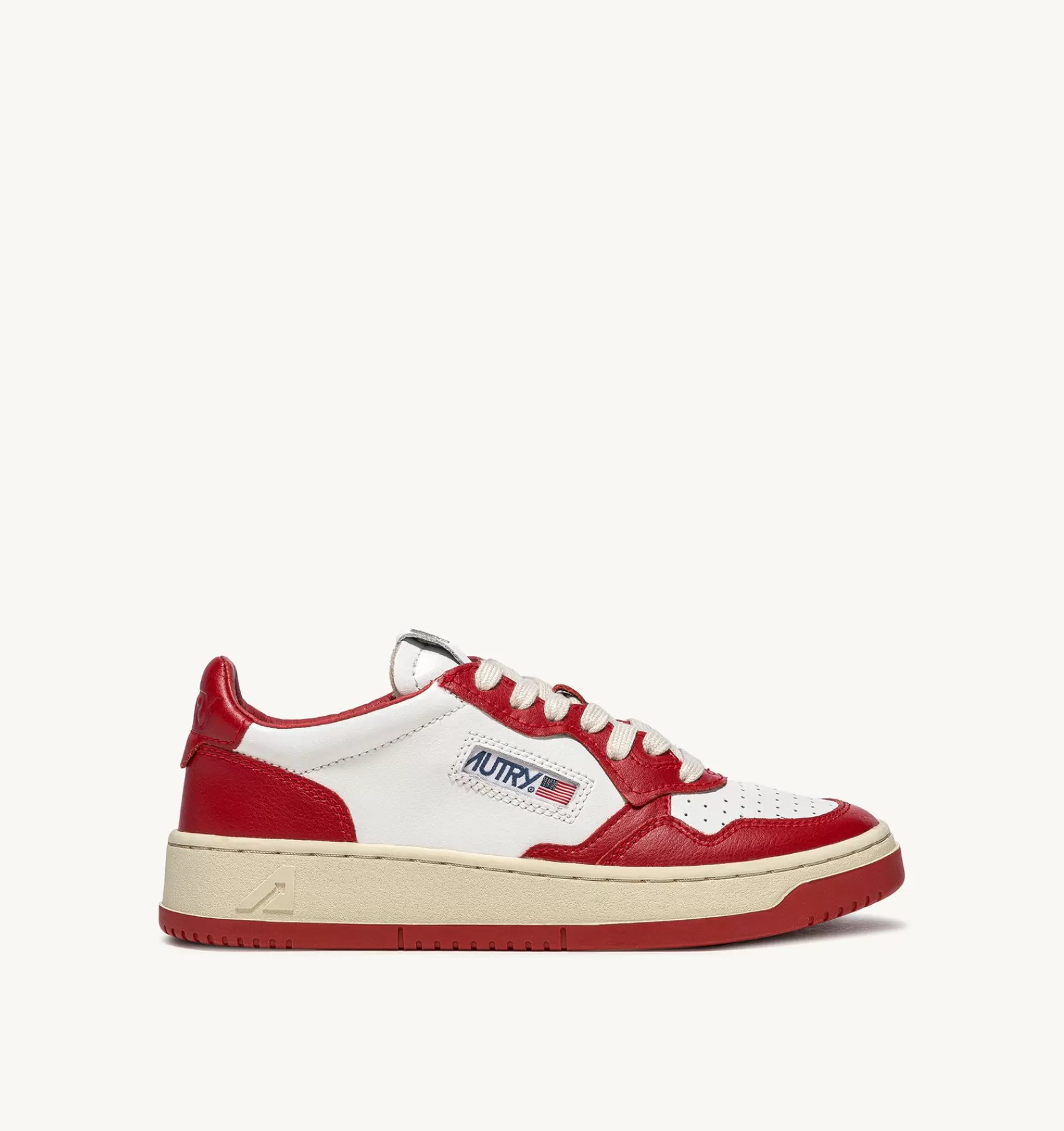 Männer AUTRY Sneakers Medalist Low Aus Zweifarbigem Leder Weiss Und Rot