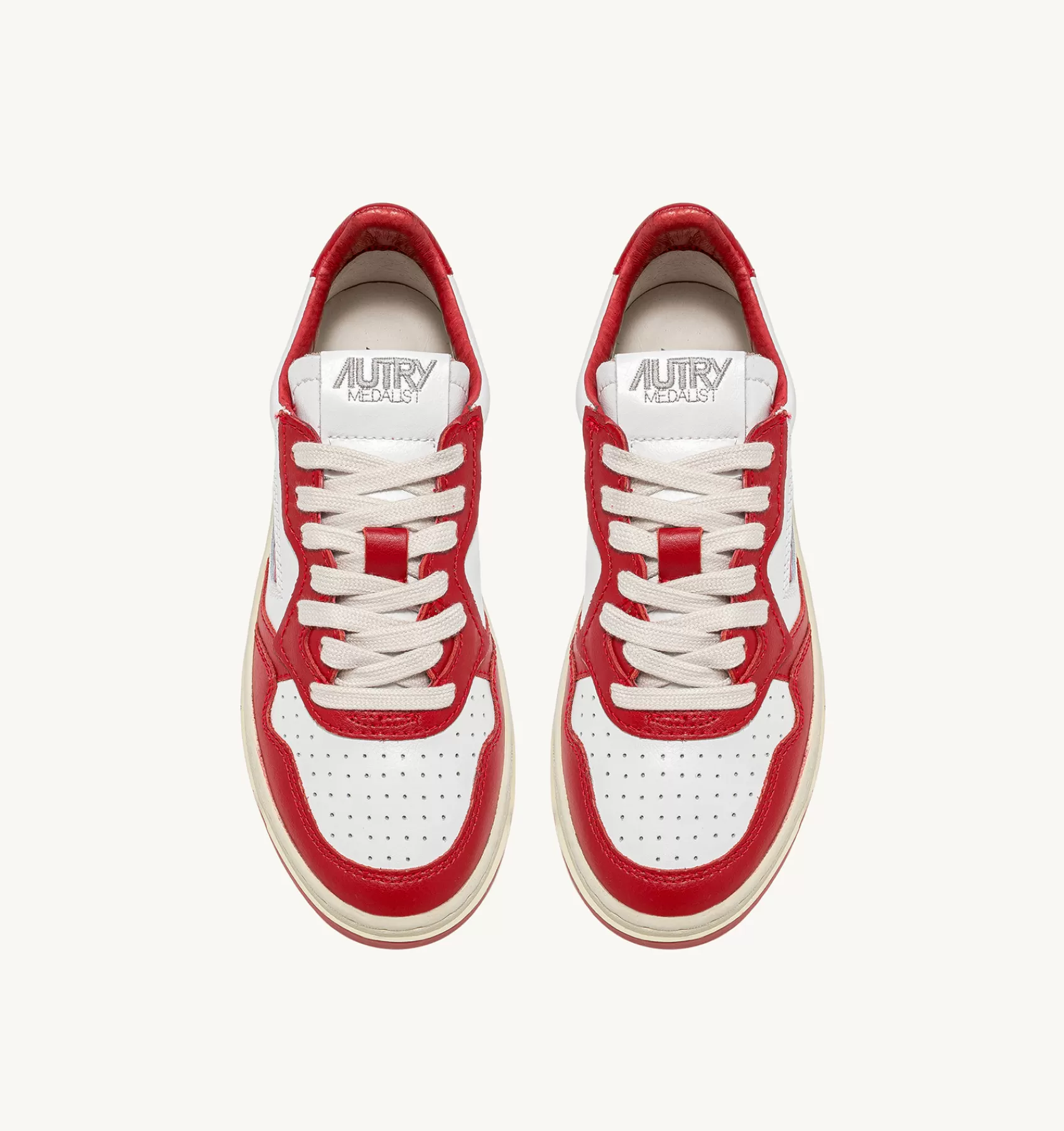 Männer AUTRY Sneakers Medalist Low Aus Zweifarbigem Leder Weiss Und Rot