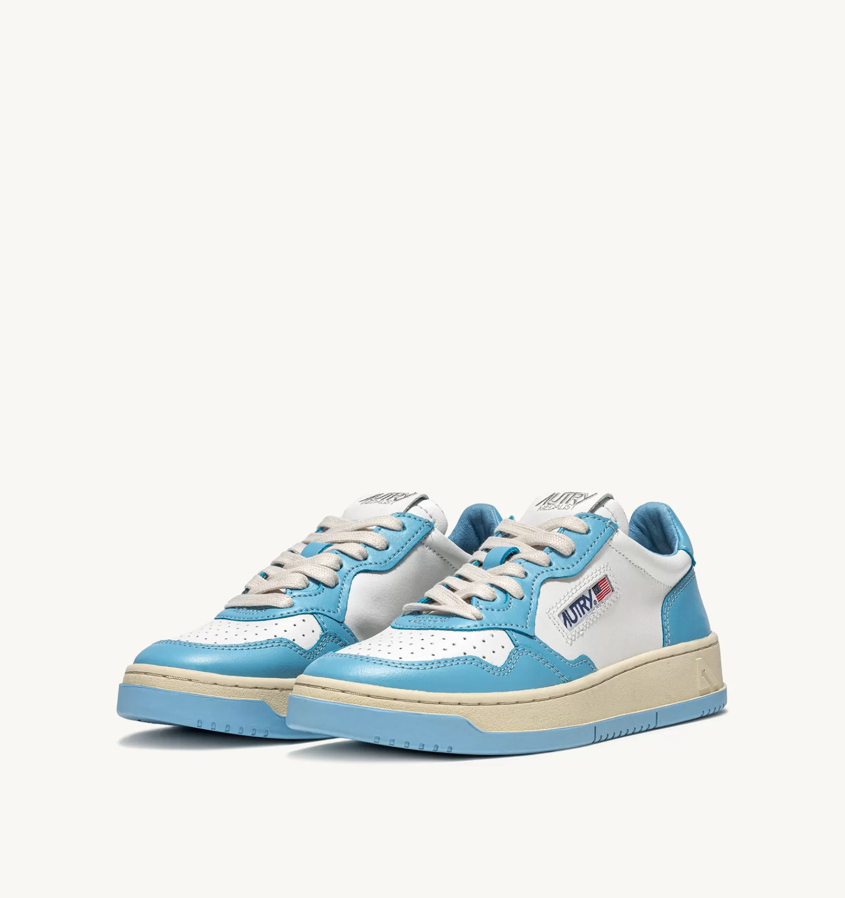Männer AUTRY Sneakers Medalist Low Aus Zweifarbigem Leder Weiss Und Sea