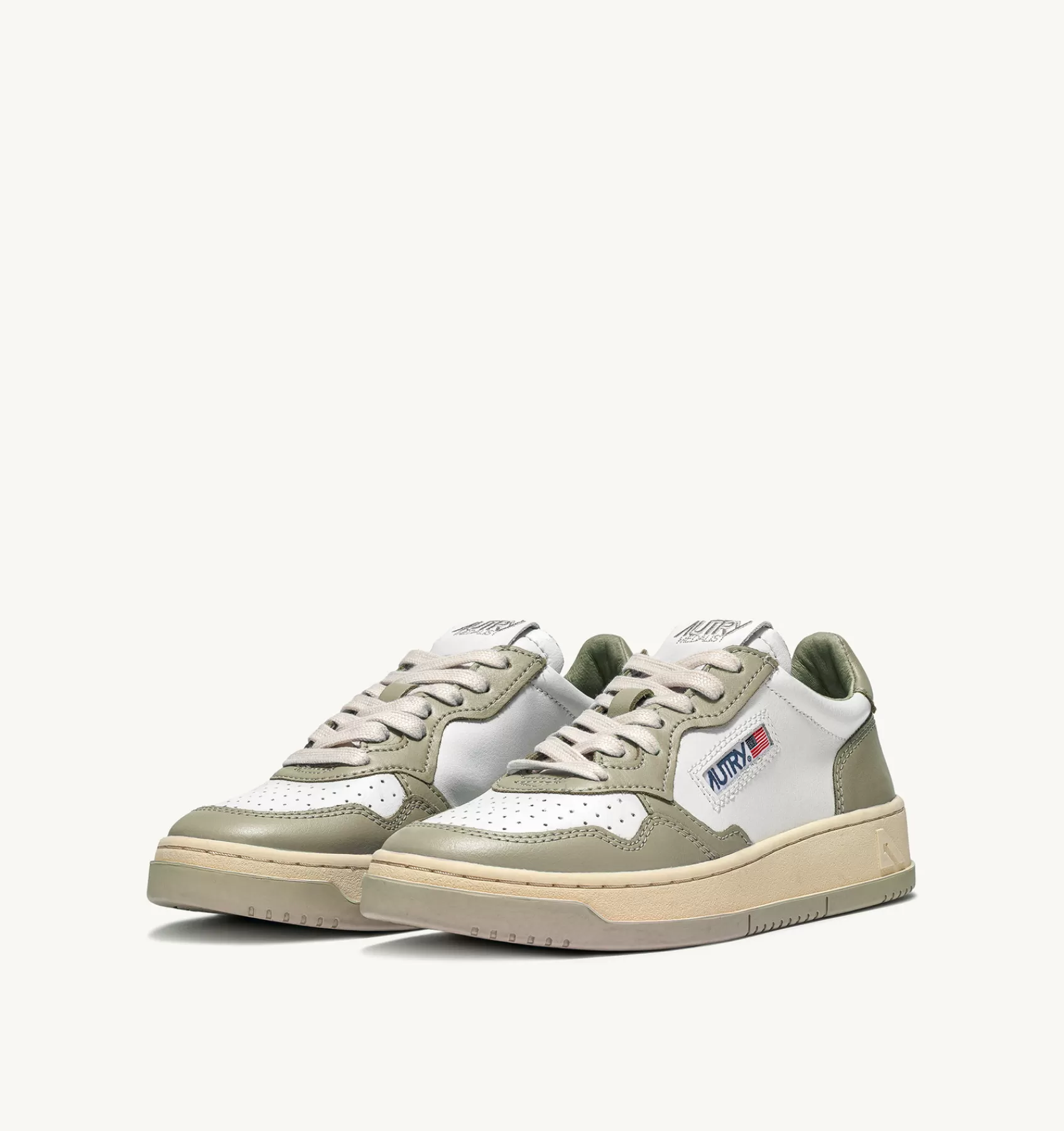 Männer AUTRY Sneakers Medalist Low Aus Zweifarbigem Leder Weiss Und Taubengrau