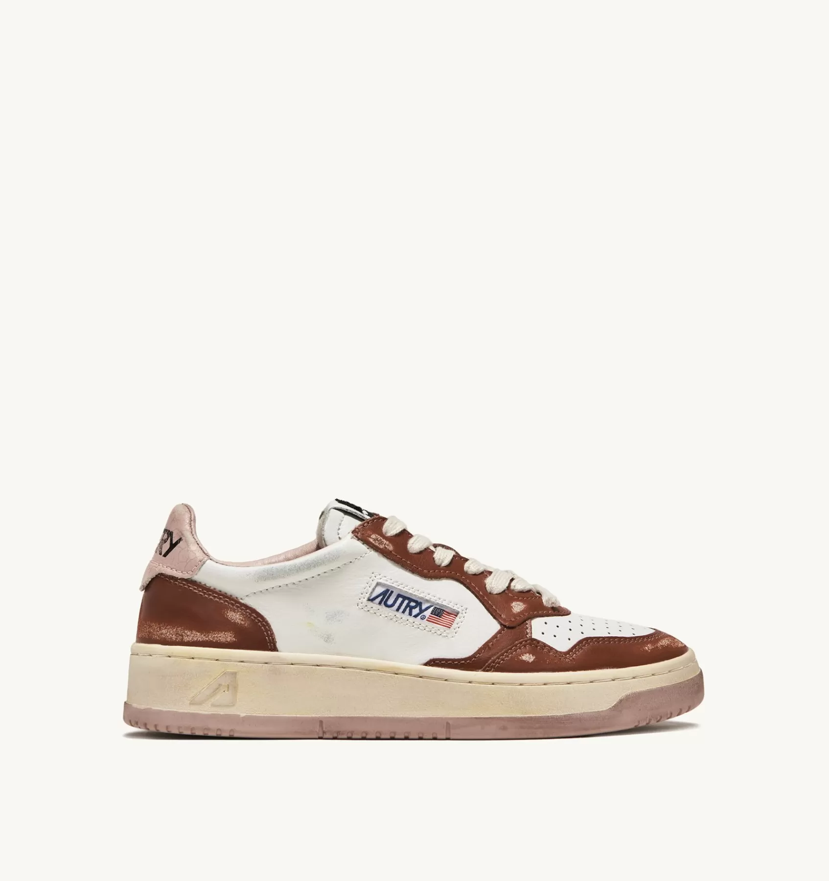 Männer AUTRY Sneakers Medalist Low Super Vintage Aus Leder In Weiss, Braun Und Rosa
