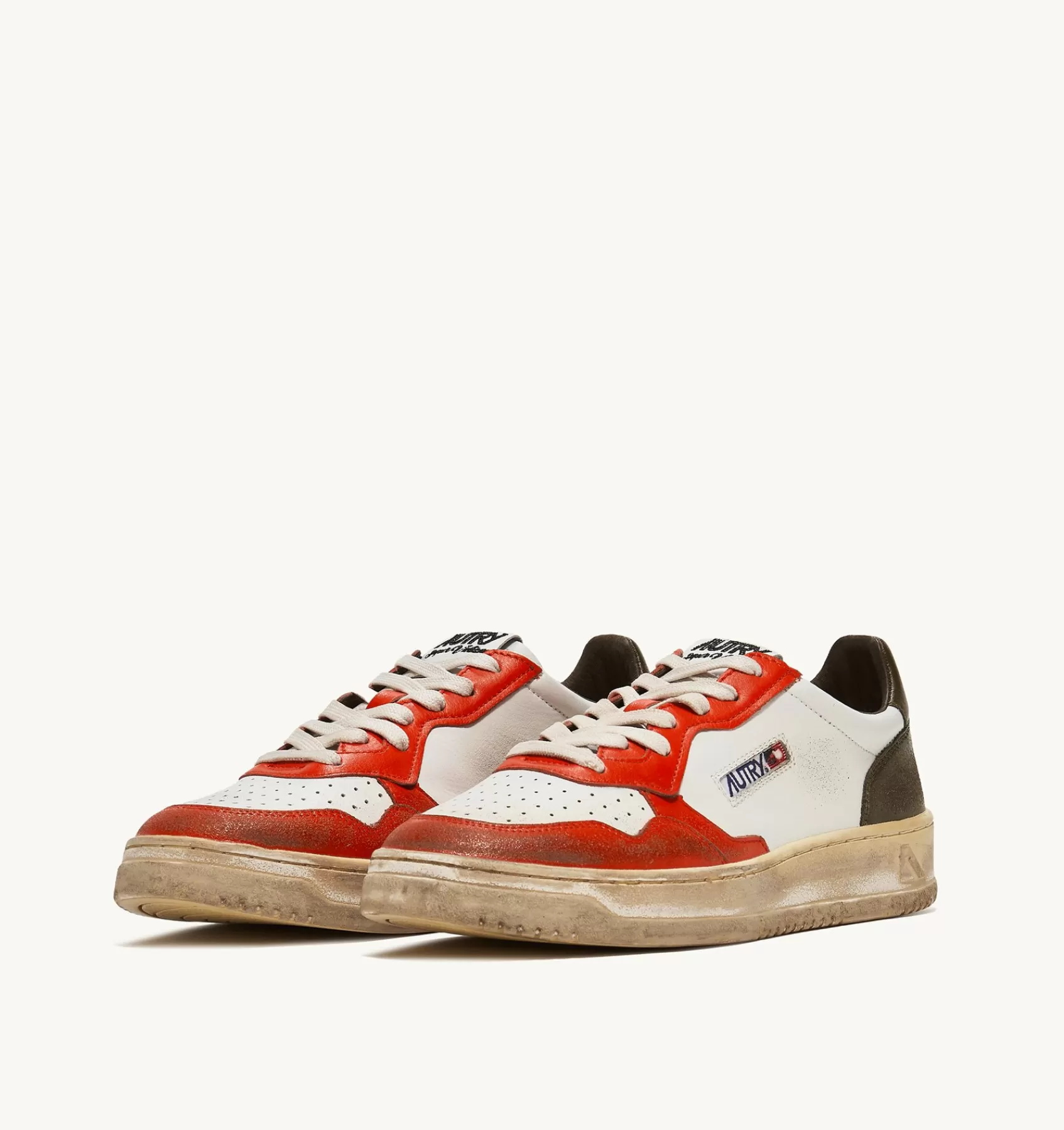 Männer AUTRY Sneakers Medalist Low Super Vintage Aus Leder In Weiss, Orange Und Tarnfarbe