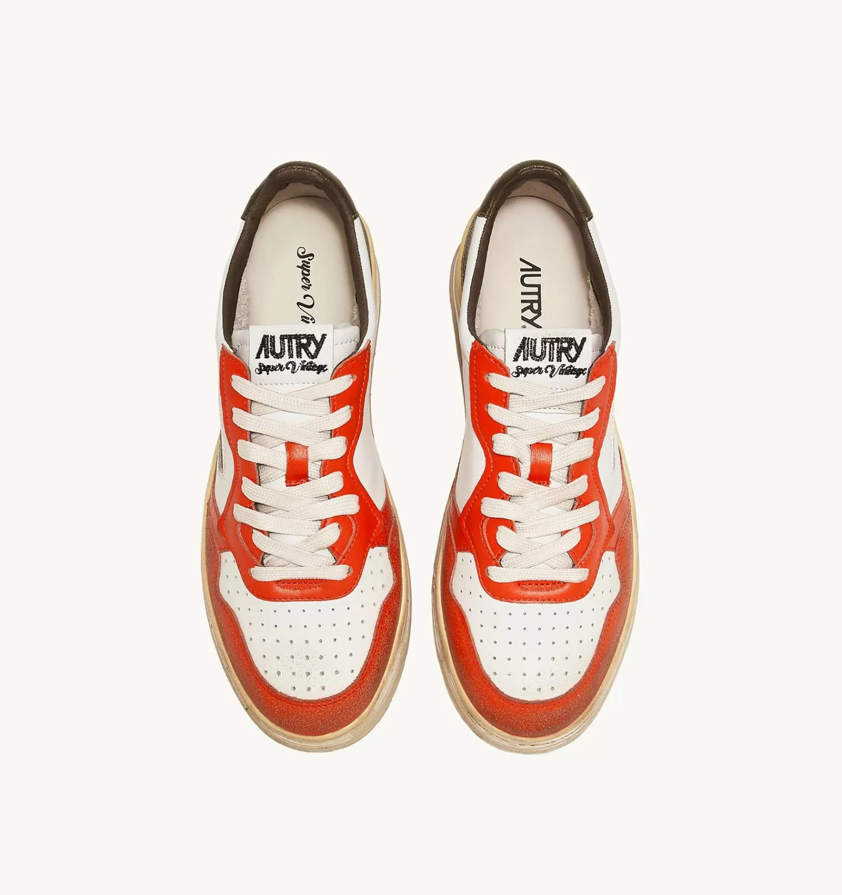 Männer AUTRY Sneakers Medalist Low Super Vintage Aus Leder In Weiss, Orange Und Tarnfarbe