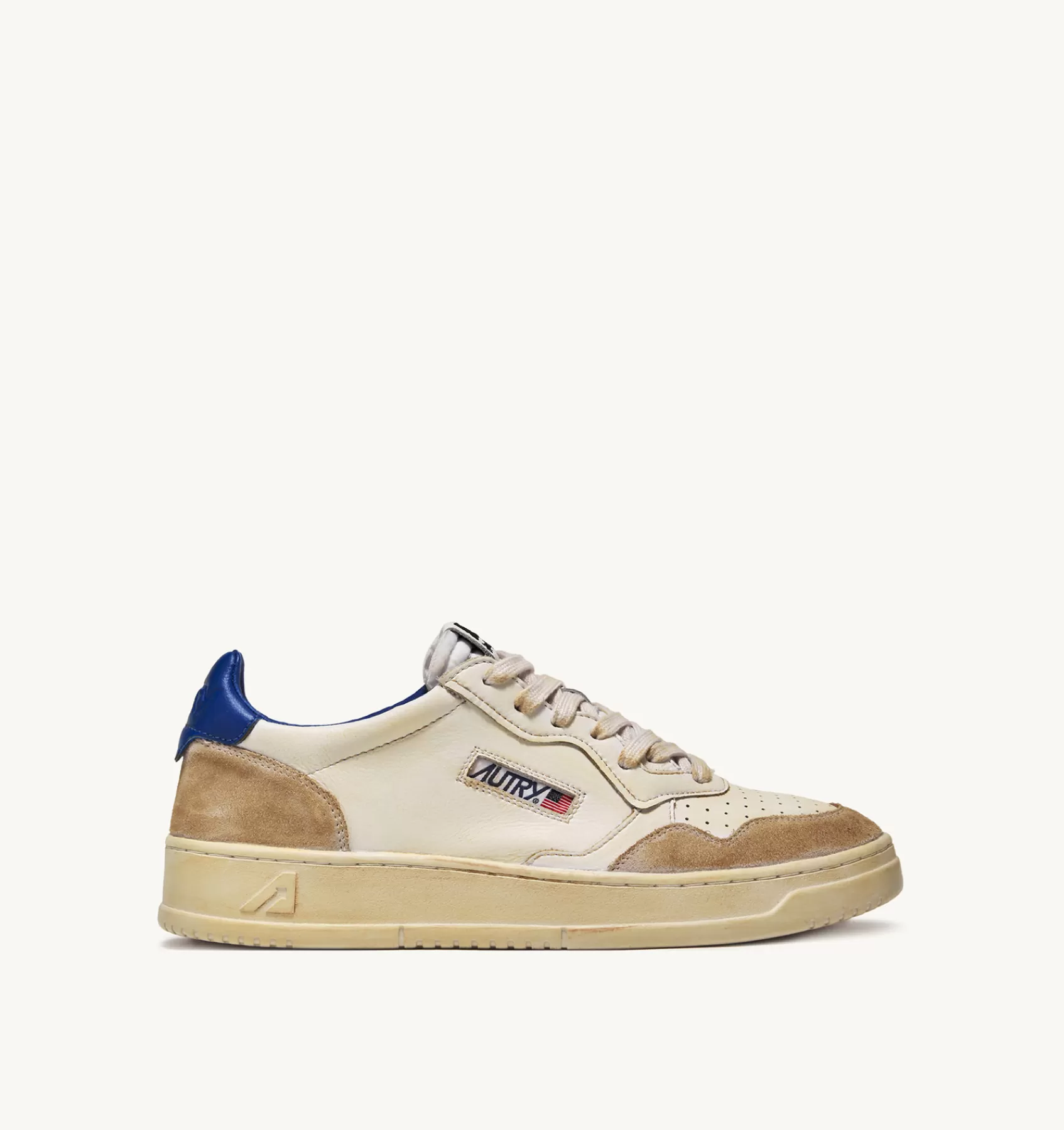 Männer AUTRY Sneakers Medalist Low Super Vintage Aus Leder Yellowing Mit Weiss Und Blau