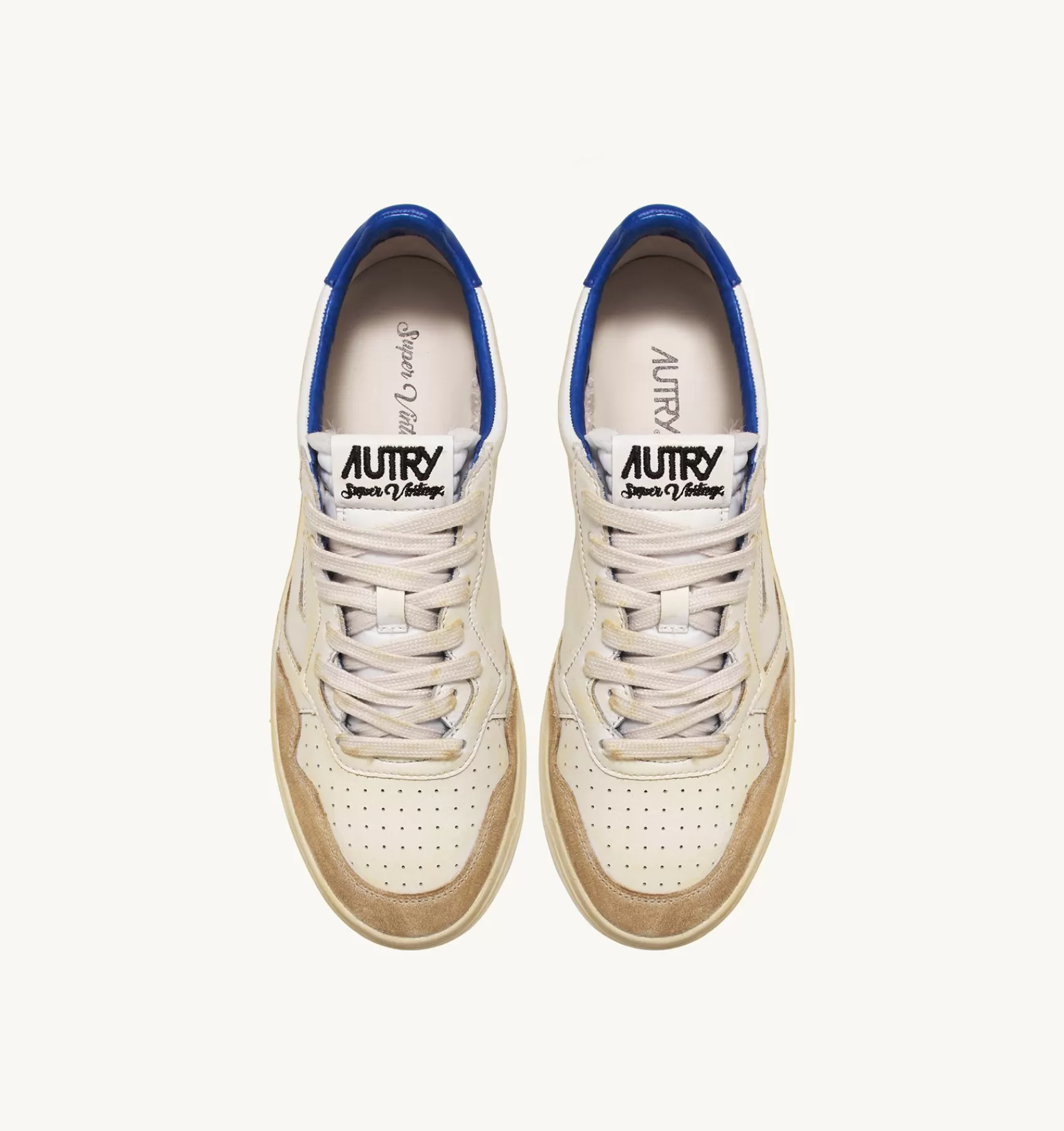 Männer AUTRY Sneakers Medalist Low Super Vintage Aus Leder Yellowing Mit Weiss Und Blau