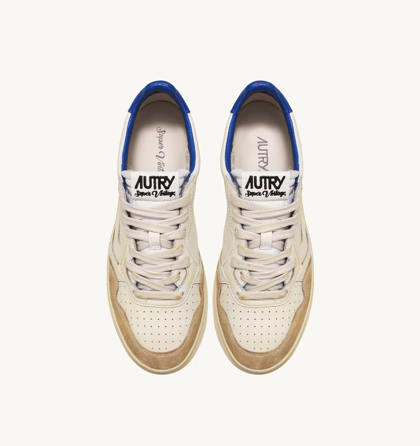 Männer AUTRY Sneakers Medalist Low Super Vintage Aus Leder Yellowing Mit Weiss Und Blau