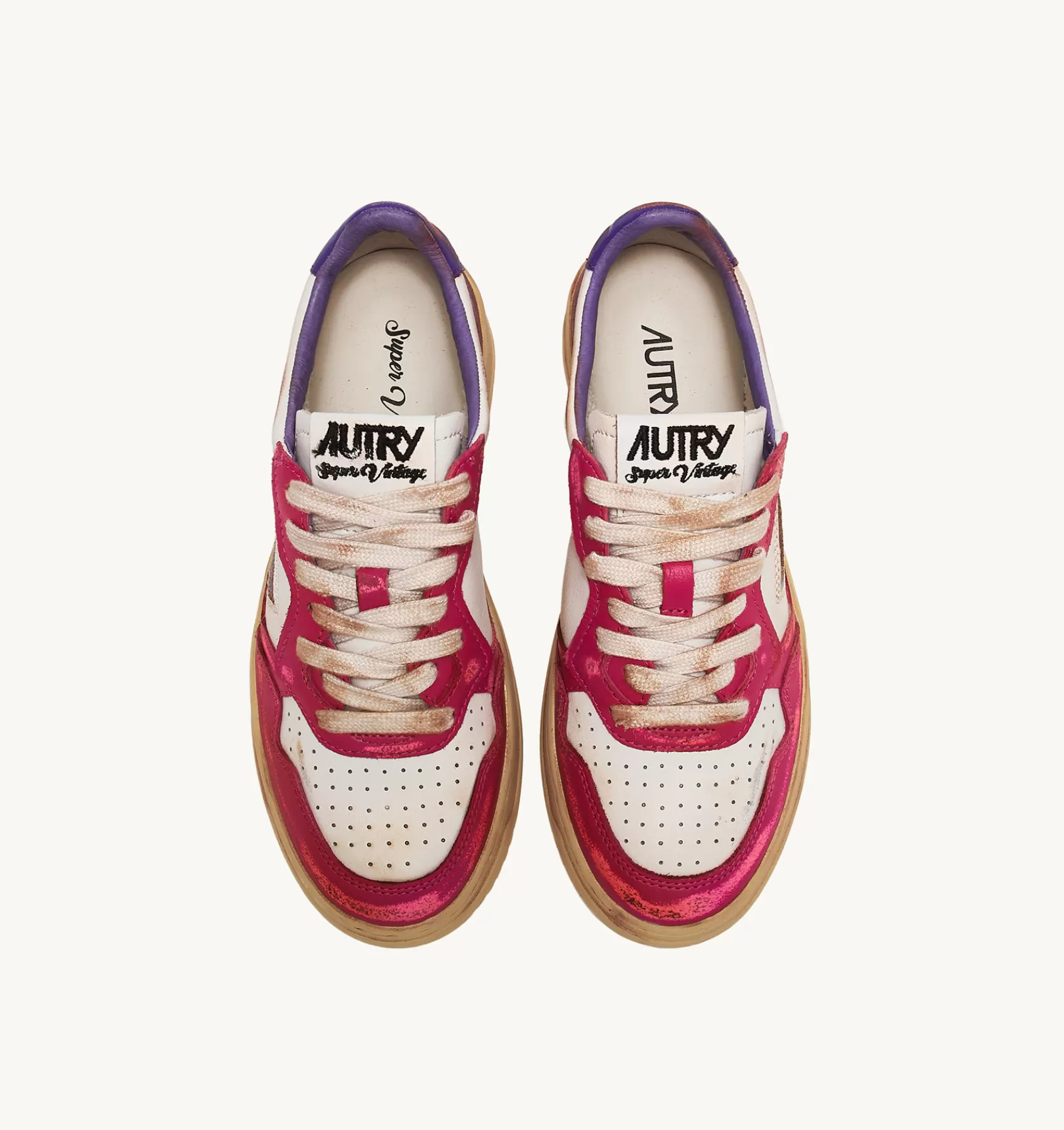 Frauen AUTRY Sneakers Medalist Low Super Vintage Aus Weissem Leder In Lila Und Rosa