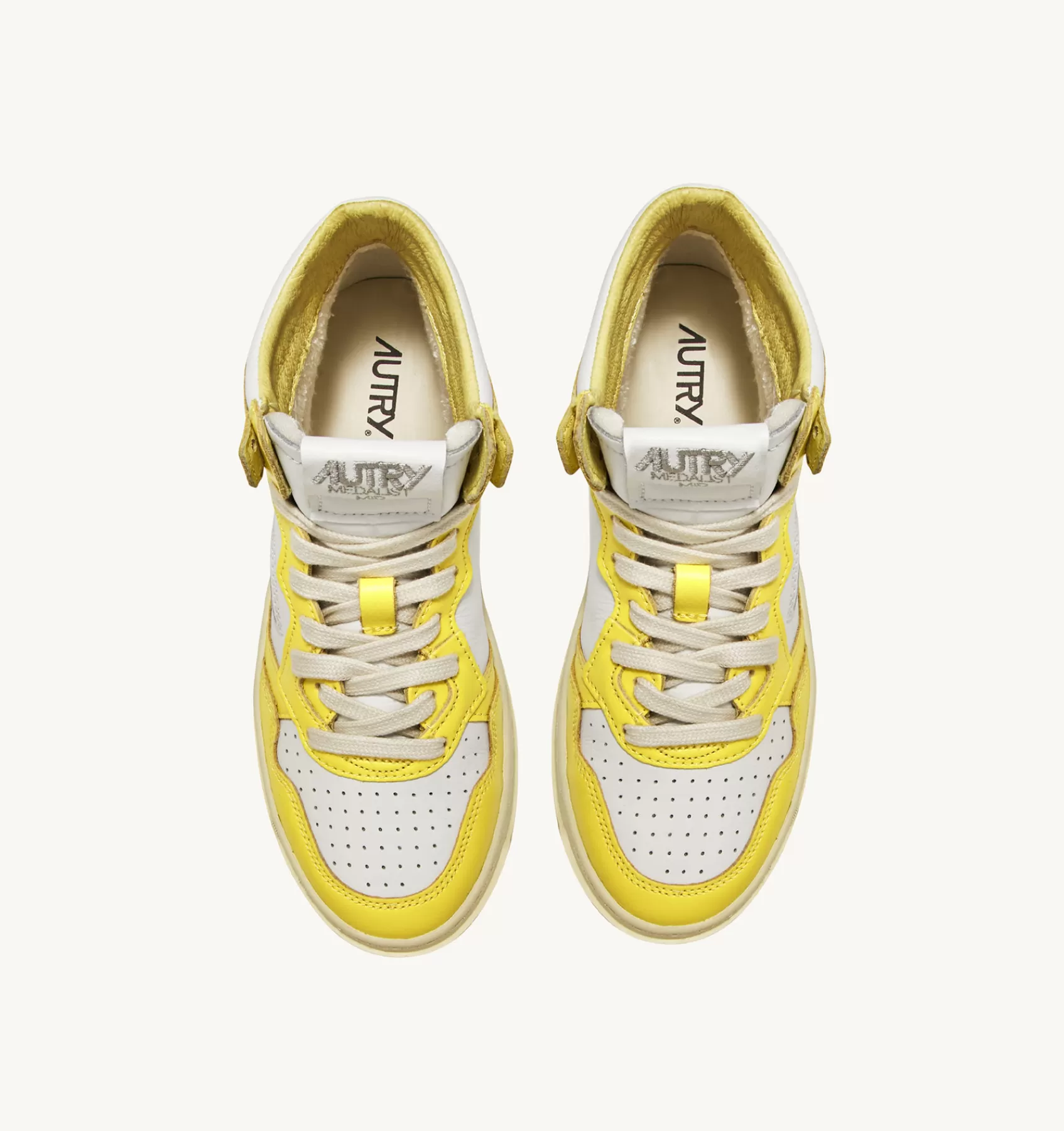 Frauen AUTRY Sneakers Medalist Mid Aus Zweifarbigem Leder Weiss Und Gelb