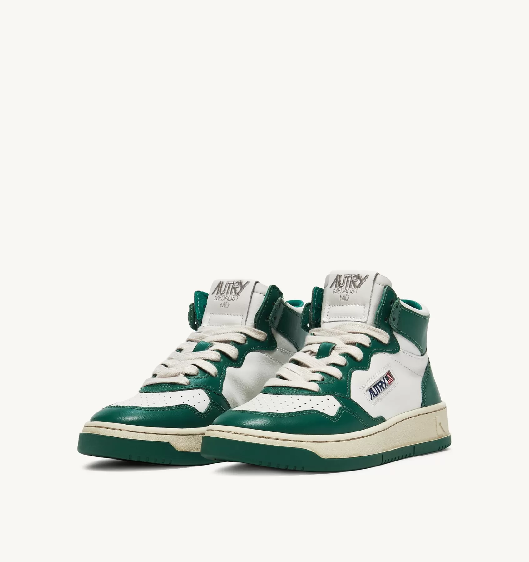 Männer AUTRY Sneakers Medalist Mid Aus Zweifarbigem Leder Weiss Und Grun