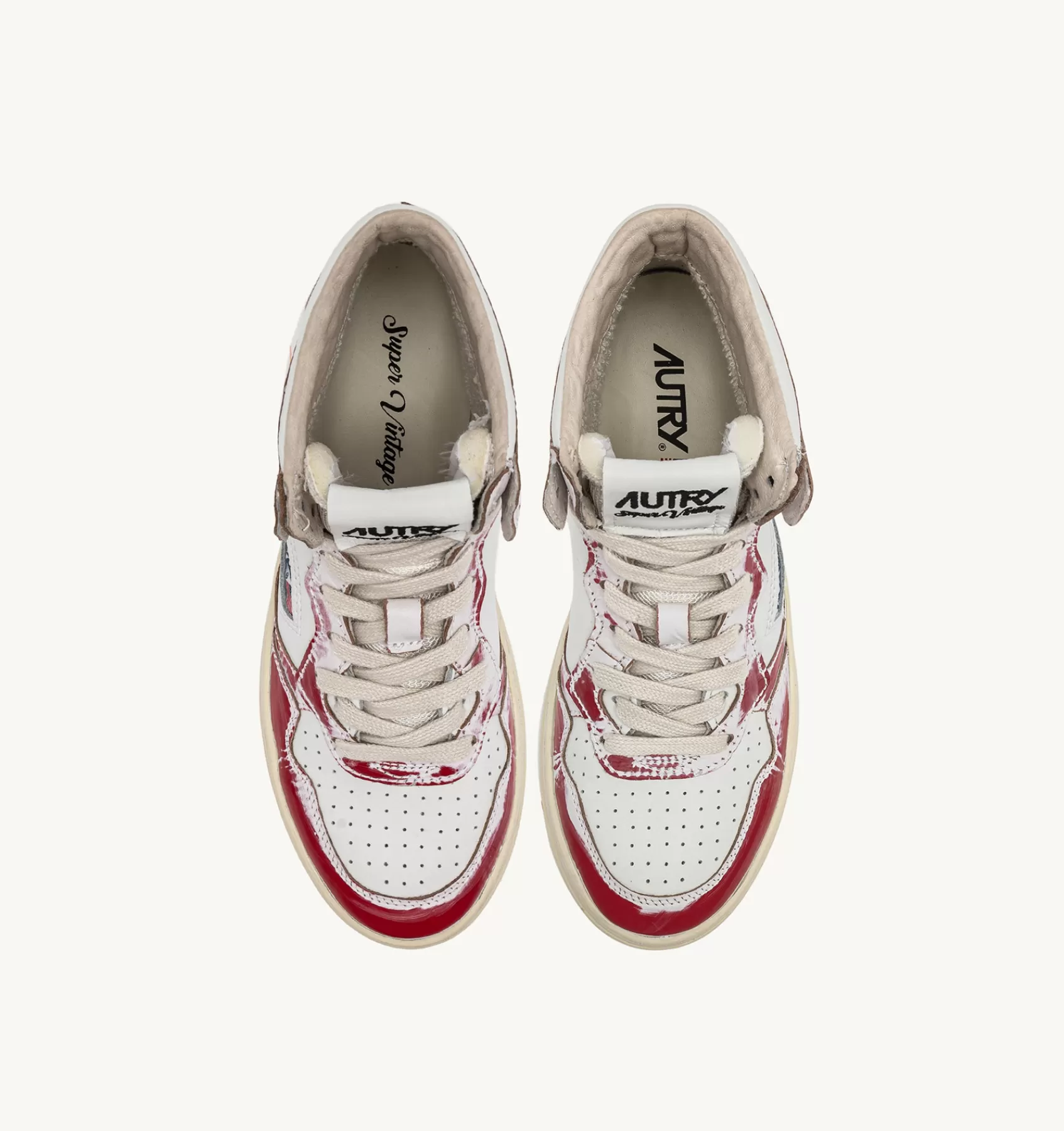 Frauen AUTRY Sneakers Medalist Mid Super Vintage Aus Leder Asportable In Weiss Und Rot