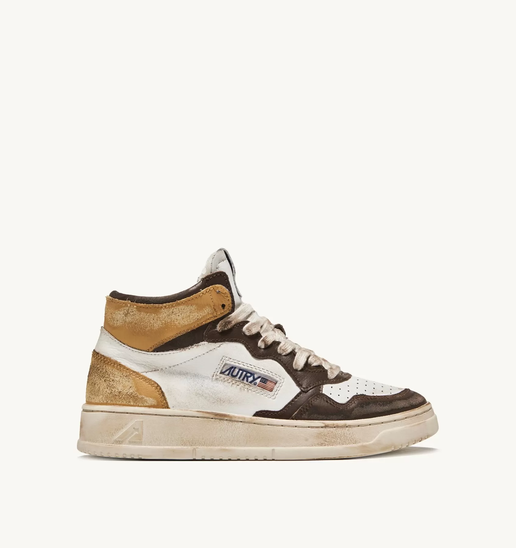 Männer AUTRY Sneakers Medalist Mid Super Vintage Aus Leder In Weiss Braun Und Honey