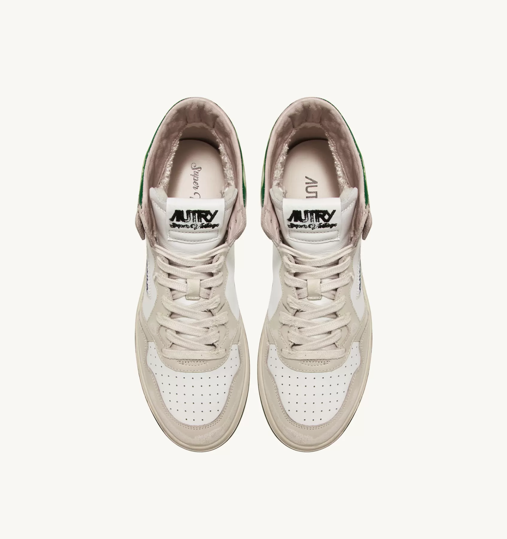 Frauen AUTRY Sneakers Medalist Mid Super Vintage Aus Leder In Weiss, Elfenbein Und Grun