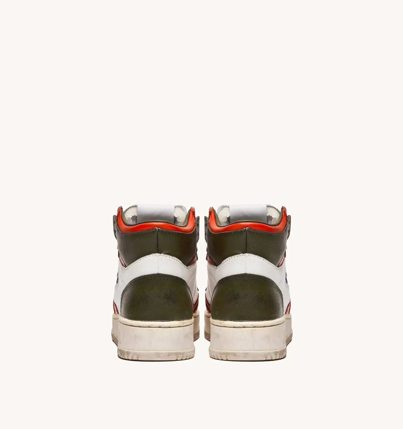 Frauen AUTRY Sneakers Medalist Mid Super Vintage Aus Leder In Weiss, Orange Und Tarnfarbe