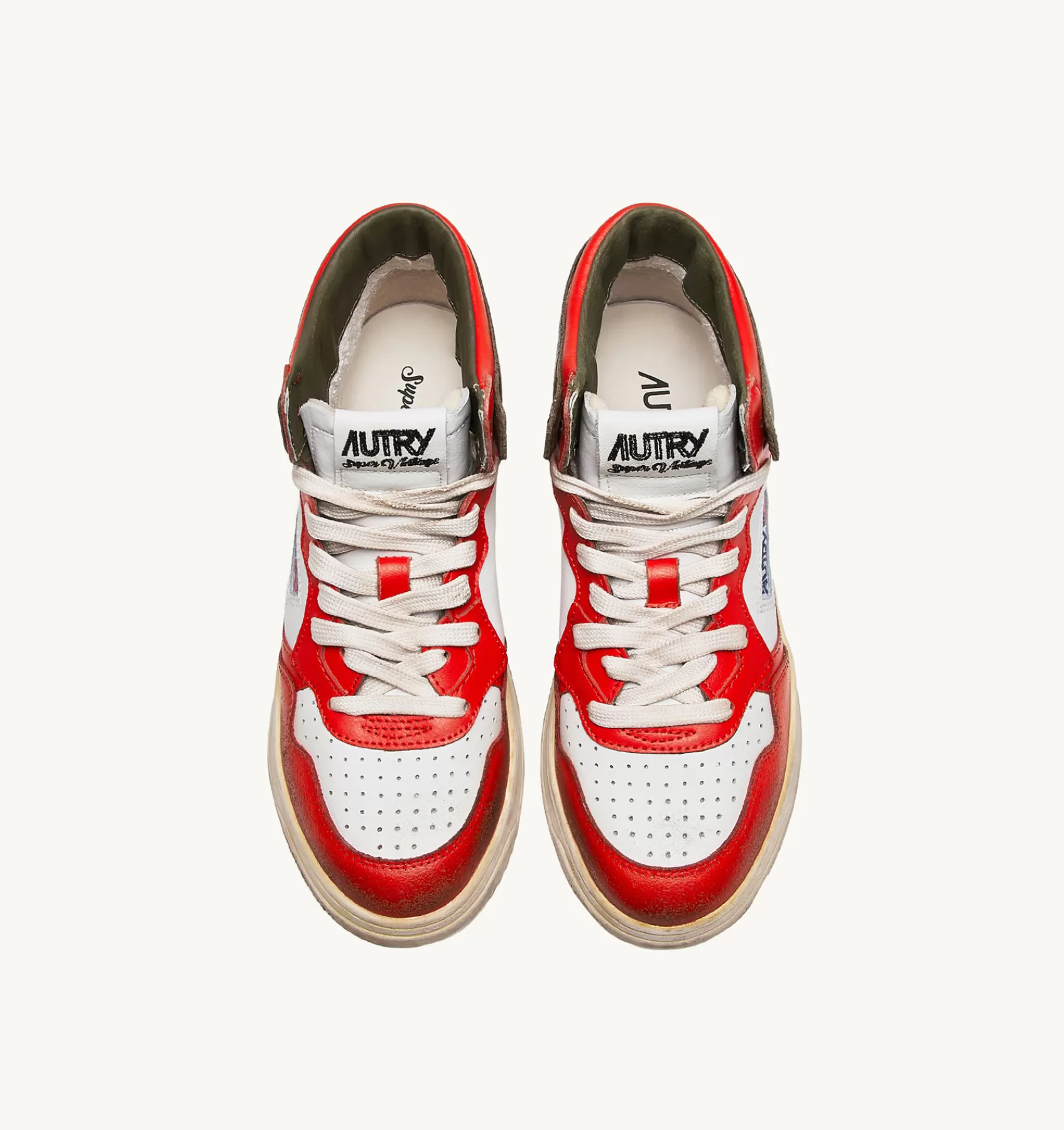 Frauen AUTRY Sneakers Medalist Mid Super Vintage Aus Leder In Weiss, Orange Und Tarnfarbe