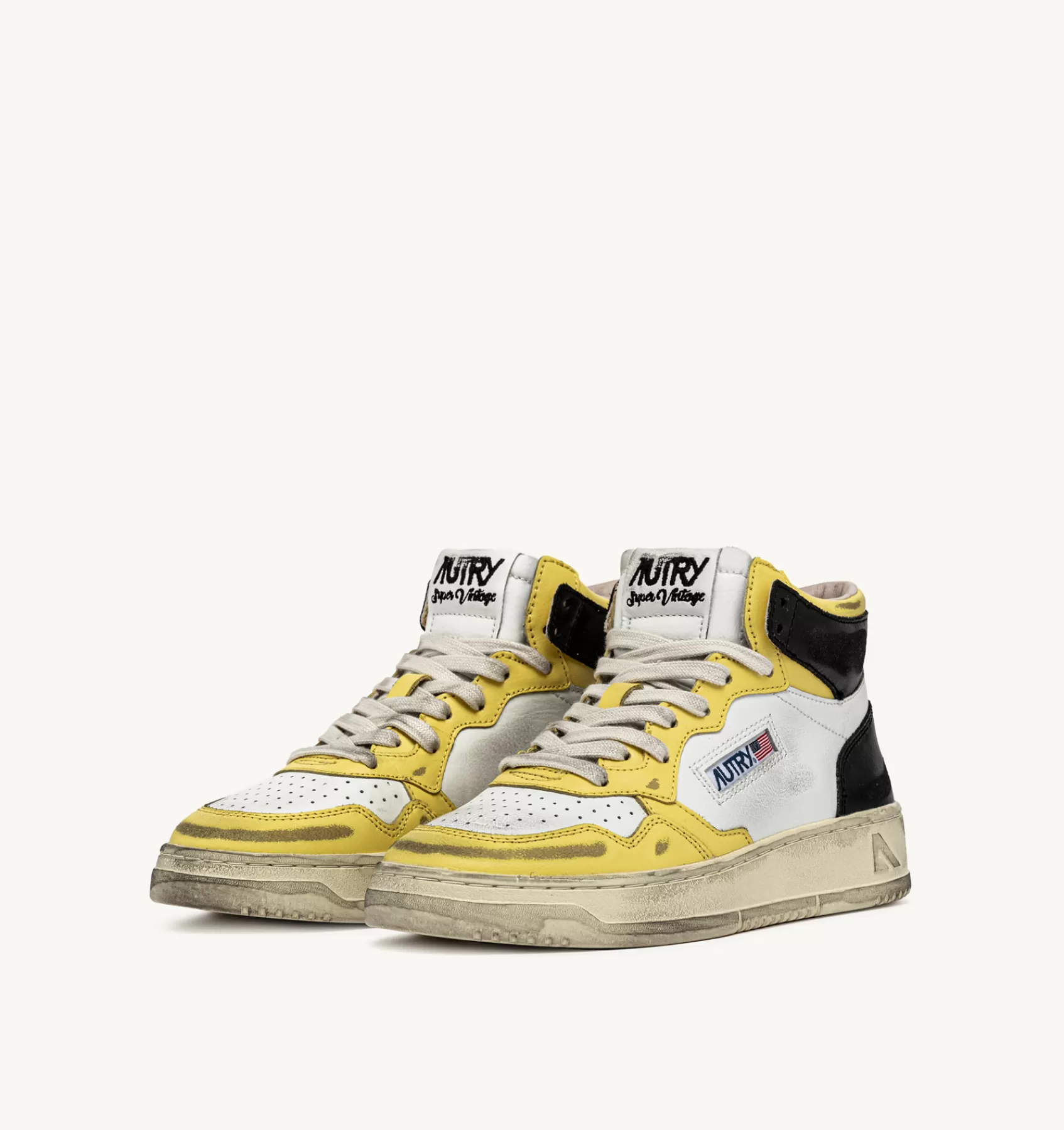 Frauen AUTRY Sneakers Medalist Mid Super Vintage Aus Leder In Weiss Schwarz Gelb