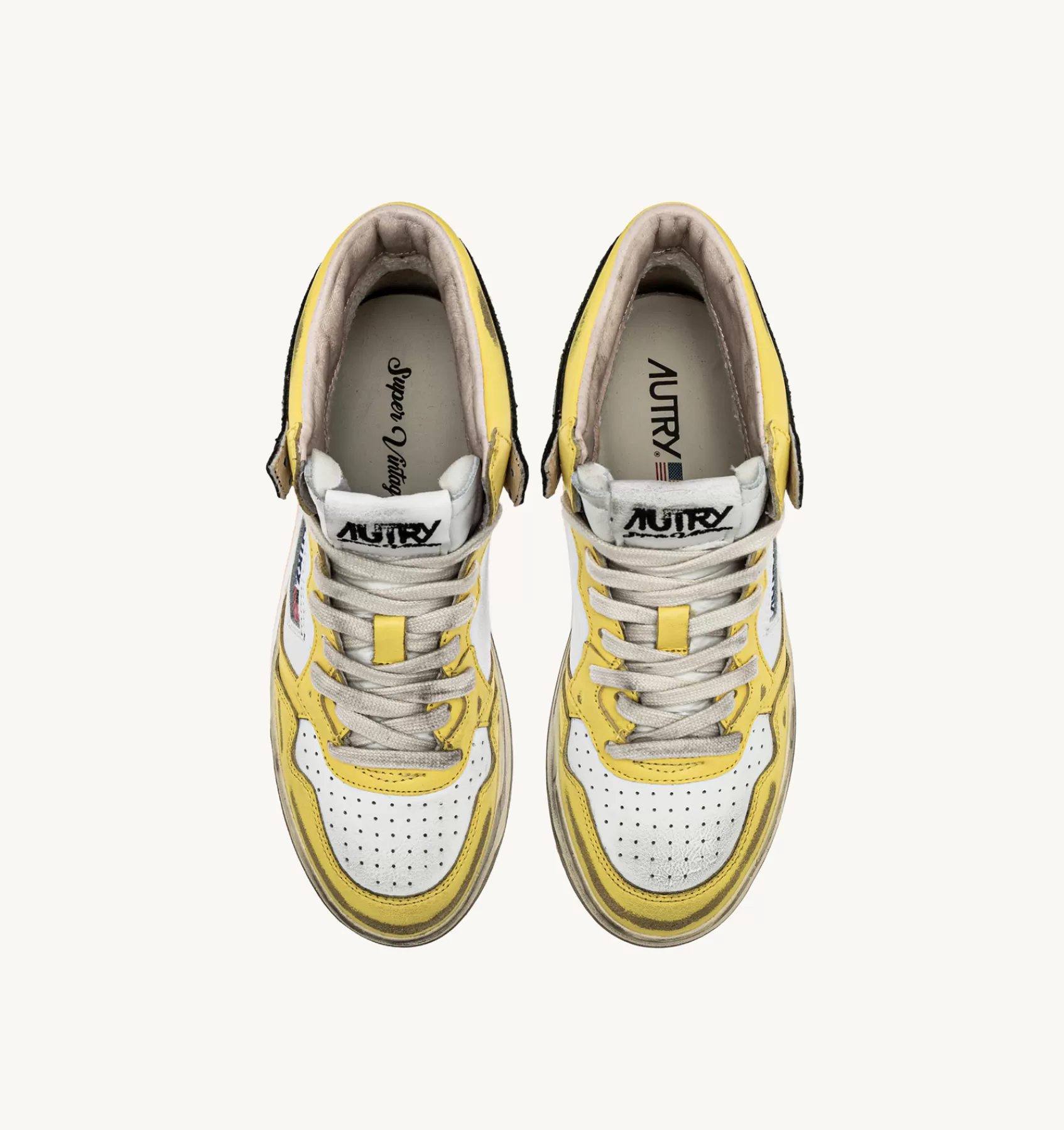 Frauen AUTRY Sneakers Medalist Mid Super Vintage Aus Leder In Weiss Schwarz Gelb