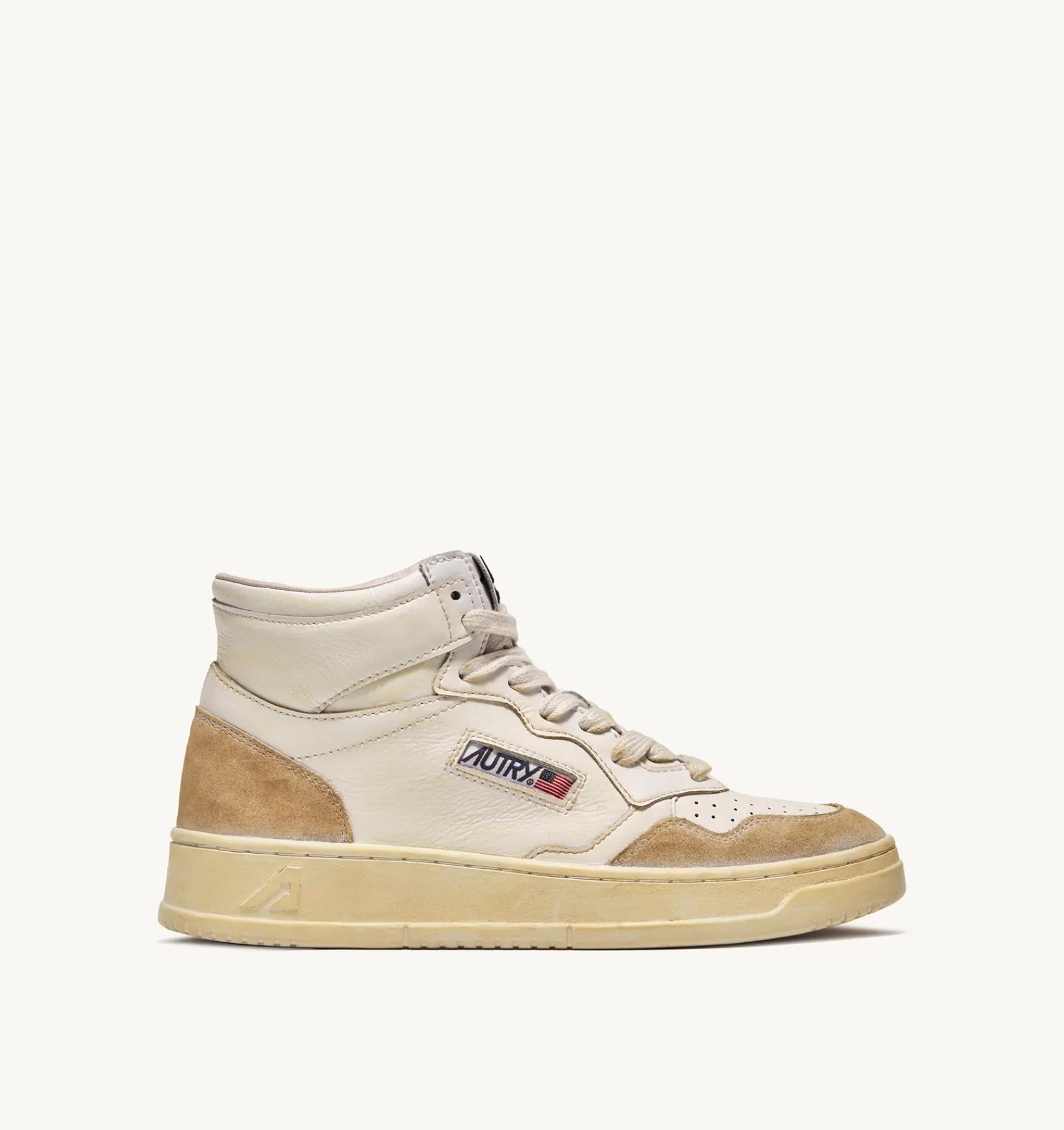 Männer AUTRY Sneakers Medalist Mid Super Vintage Aus Leder Yellowing Mit Weiss