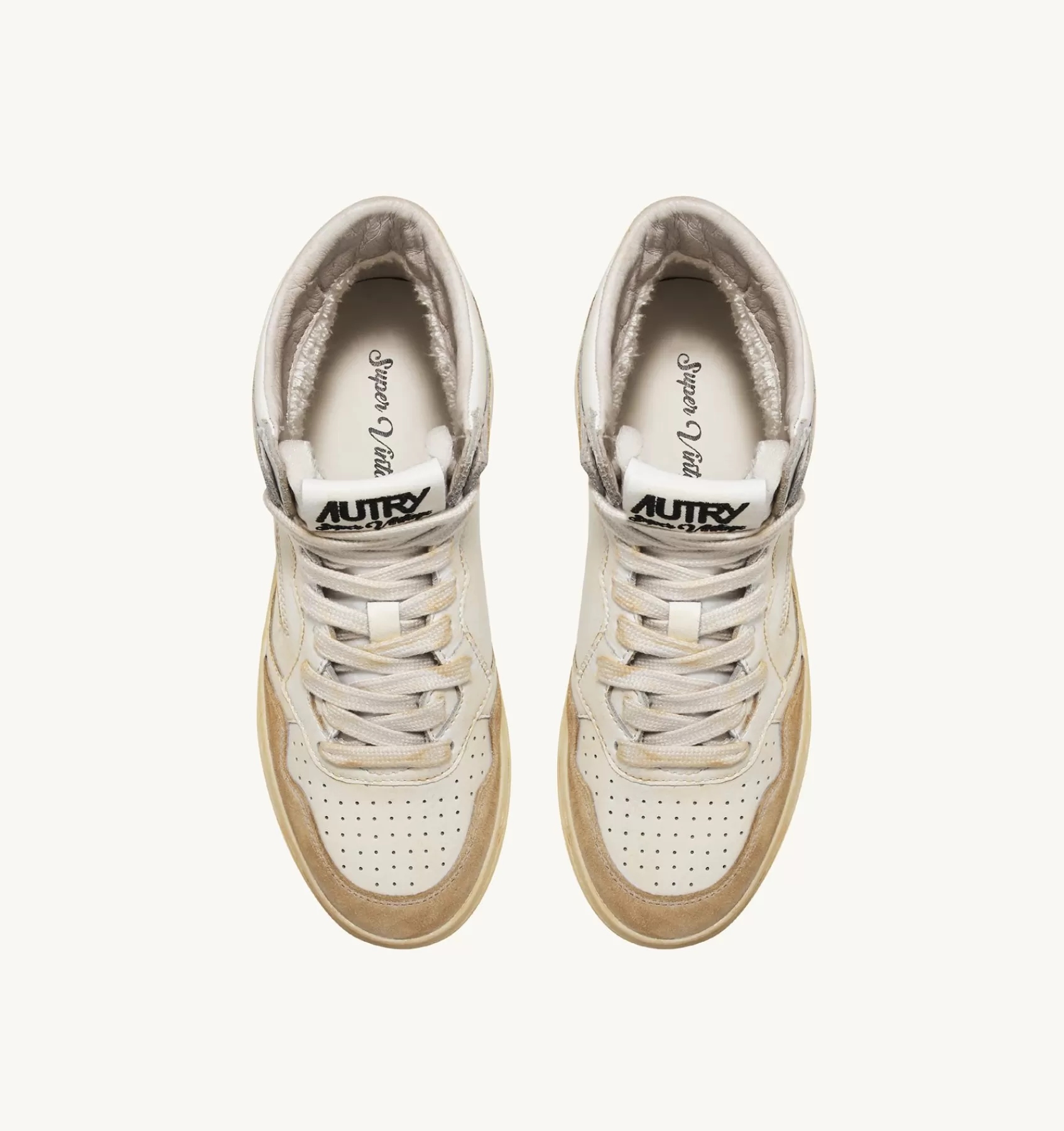 Männer AUTRY Sneakers Medalist Mid Super Vintage Aus Leder Yellowing Weiss