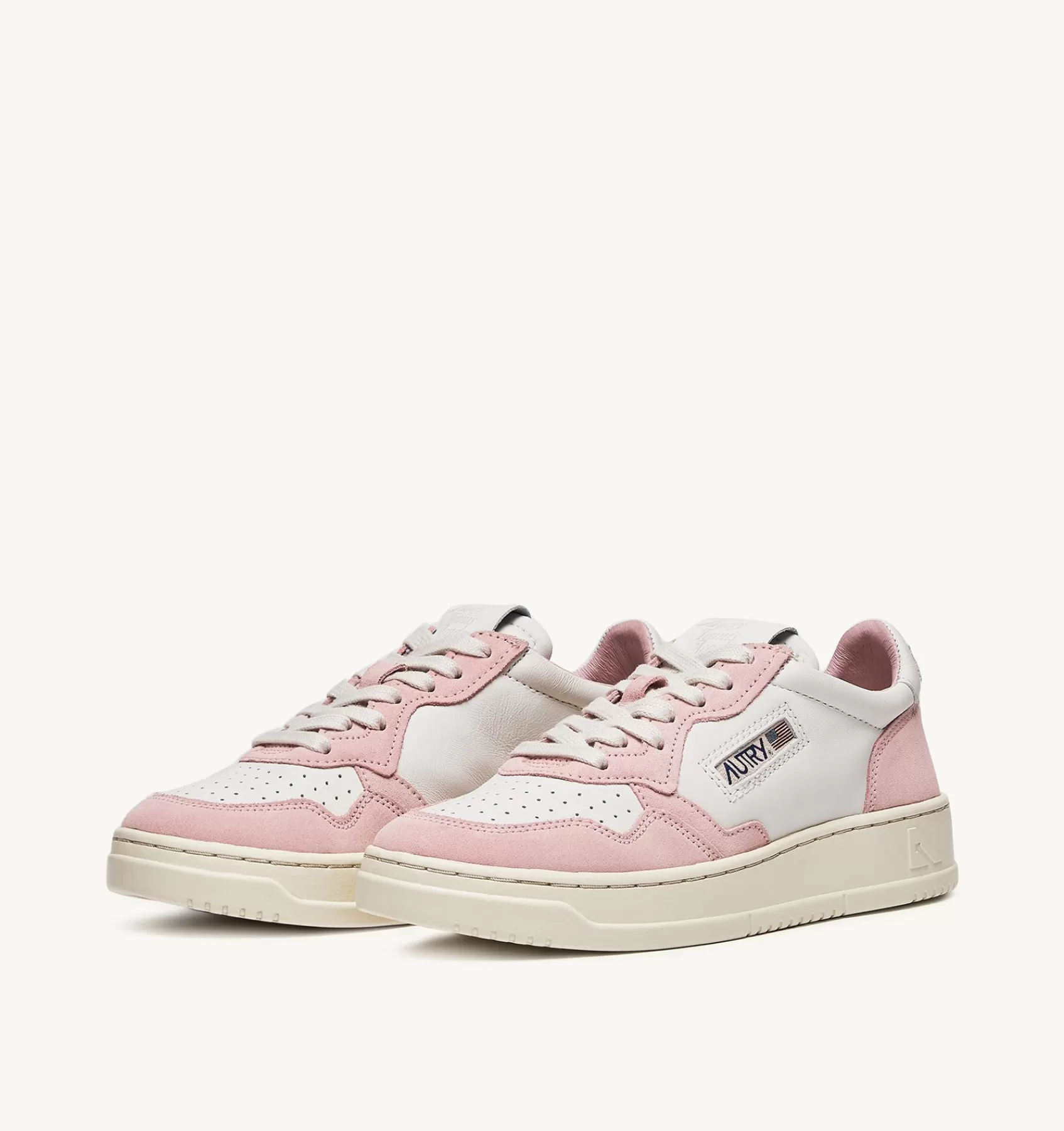 Frauen AUTRY Sneakers Open Low Aus Leder In Weiss Und Academy Pink