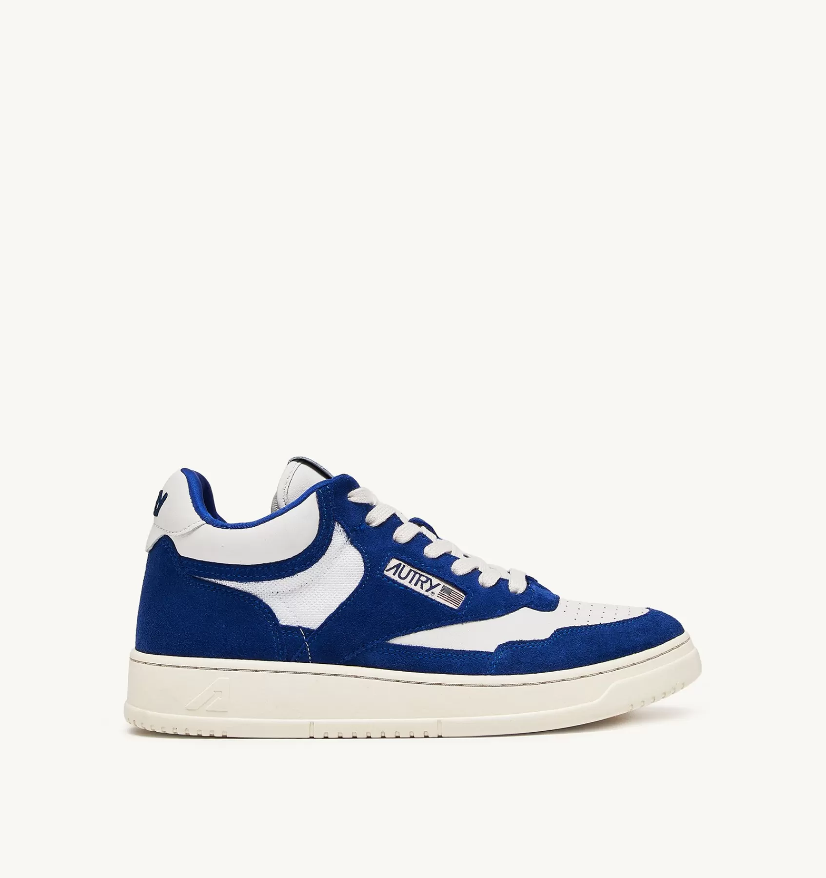 Männer AUTRY Sneakers Open Mid Aus Leder In Weiss Und Academy Blue