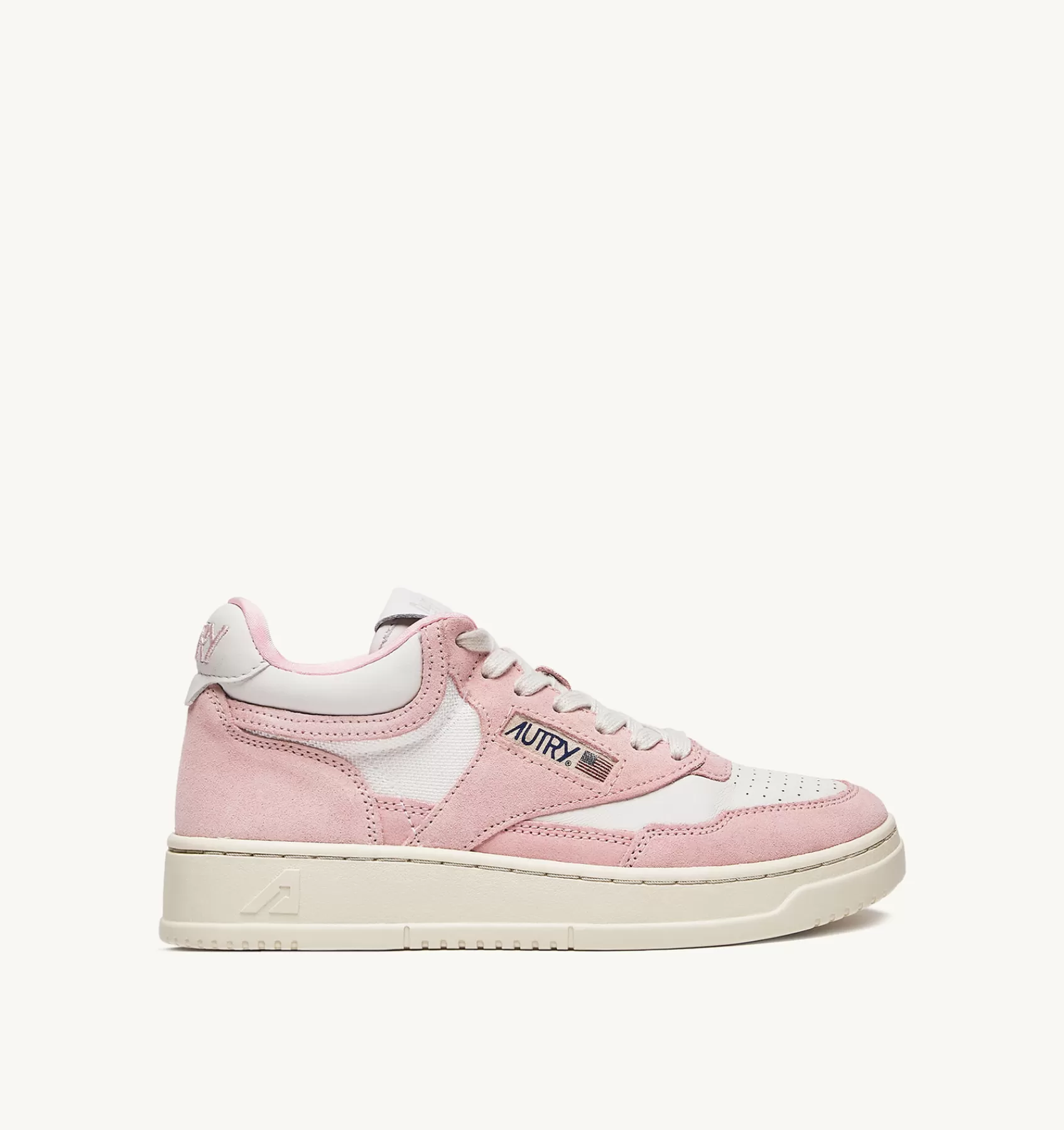 Frauen AUTRY Sneakers Open Mid Aus Leder In Weiss Und Academy Pink