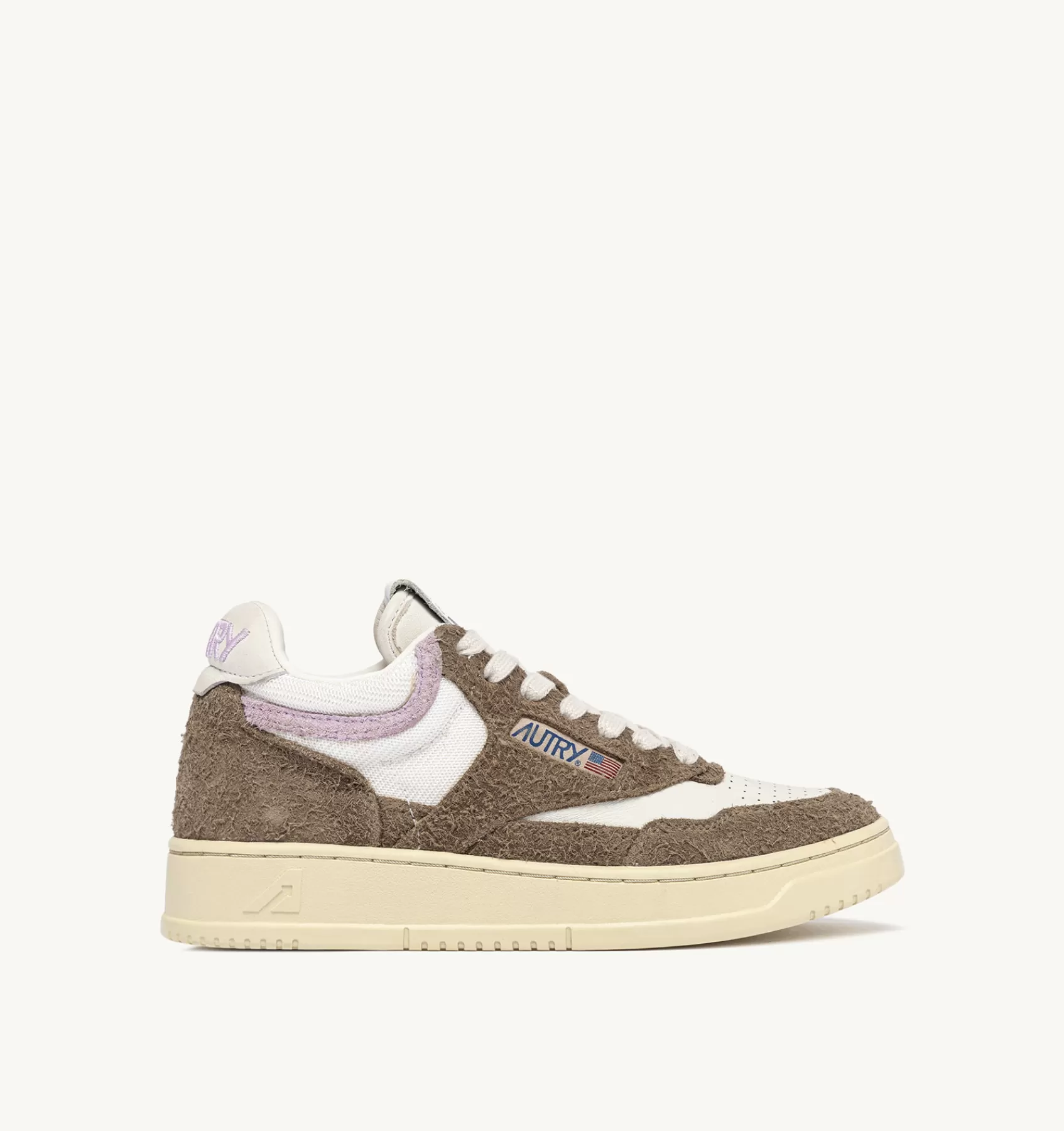 Frauen AUTRY Sneakers Open Mid Aus Zigenleder, Gewebe Und Wildleder In Weiss Mud Und Lila