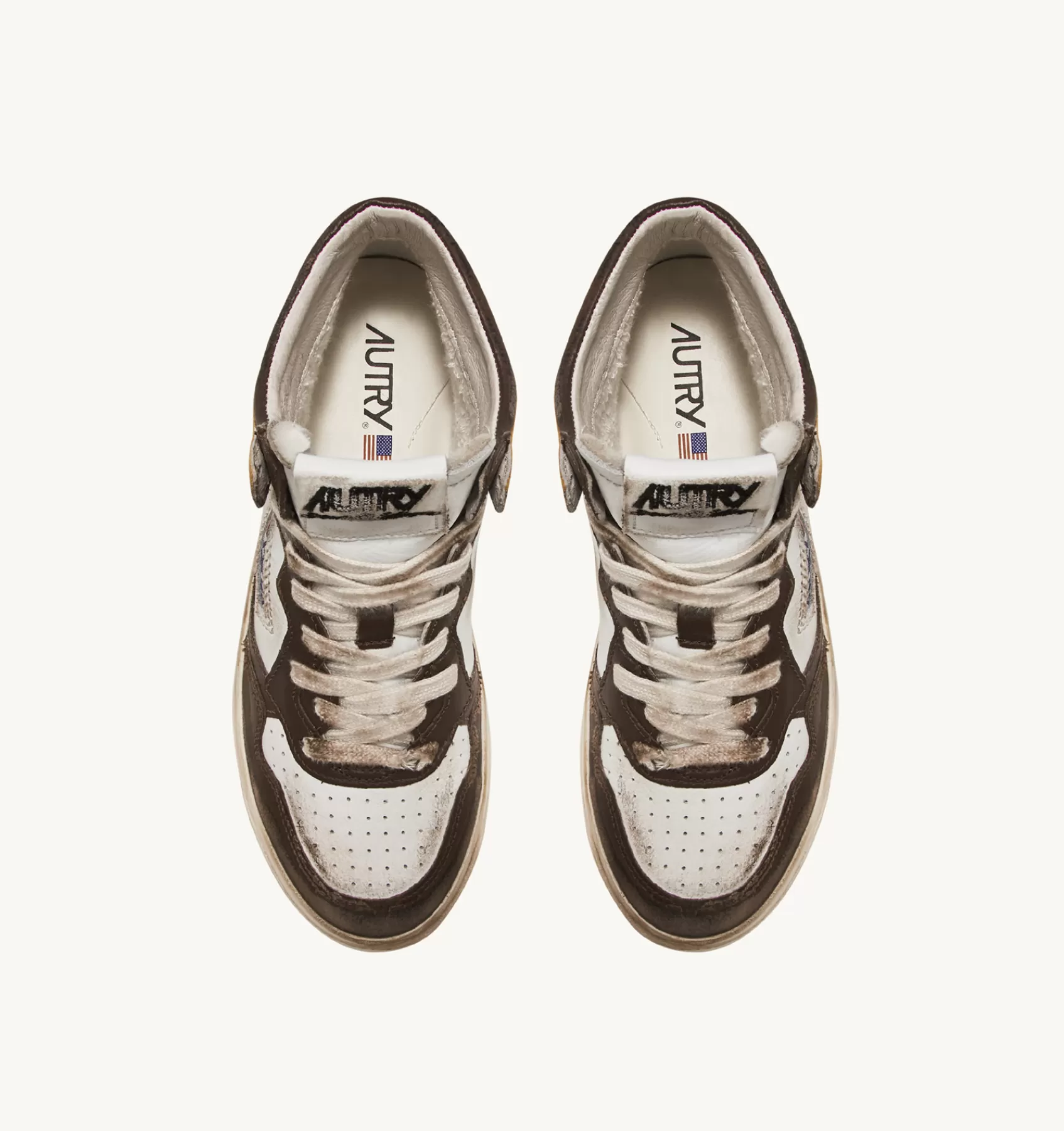 Frauen AUTRY Sneakers Super Vintage Mid Aus Leder In Weiss Braun Honey